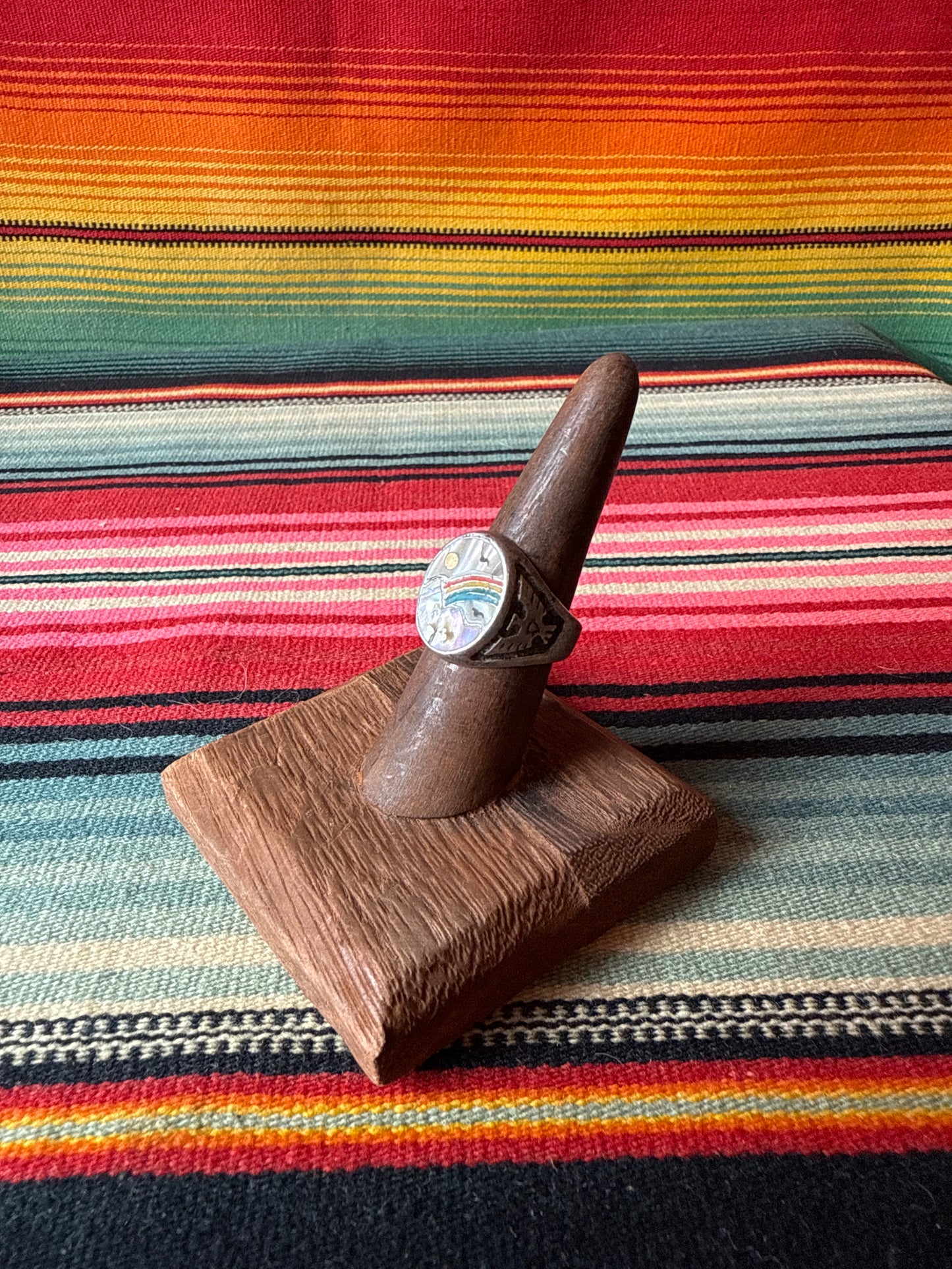 Vintage Sterling and Multi-Stone Inlay Thunderbird and Rainbow Ring