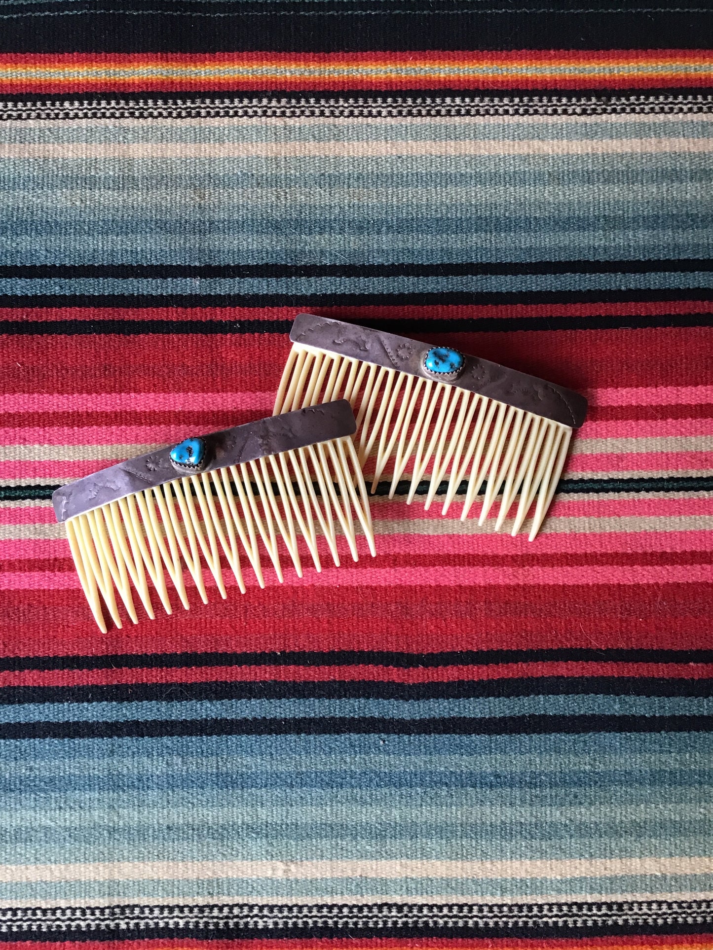 Vintage Sterling and Turquoise Hair Barrets