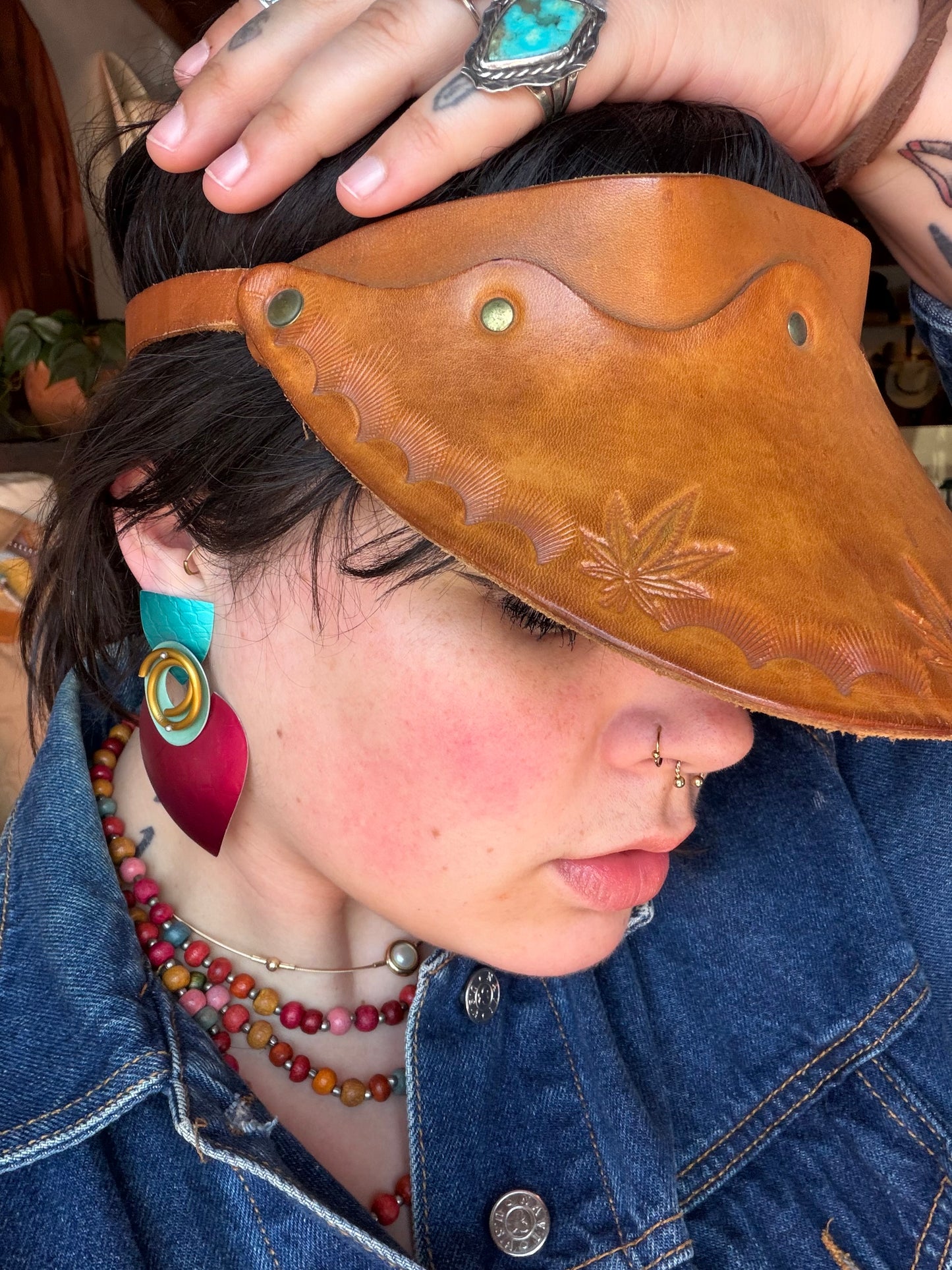 Hand Crafted Tooled Leather Visor