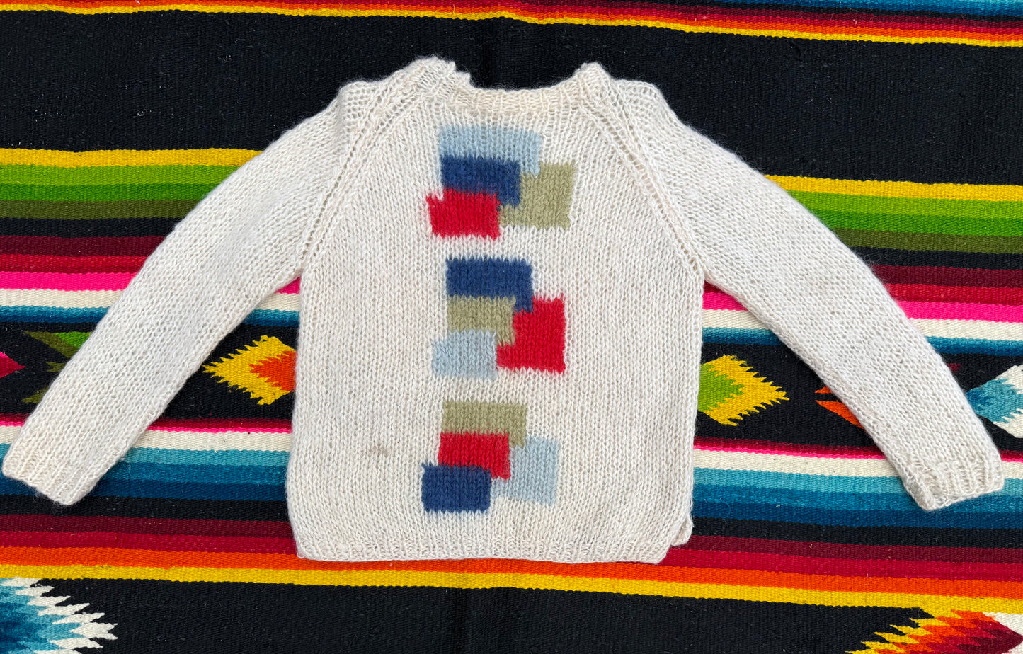 Vintage Cream Knit Sweater with Block Pattern