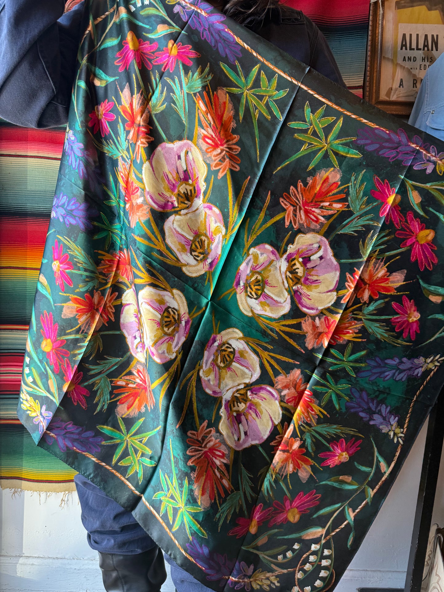 Vivid Wildflowers Western Silk Bandana Scarf