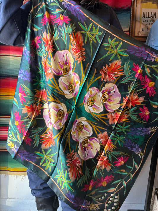 Vivid Wildflowers Western Silk Bandana Scarf