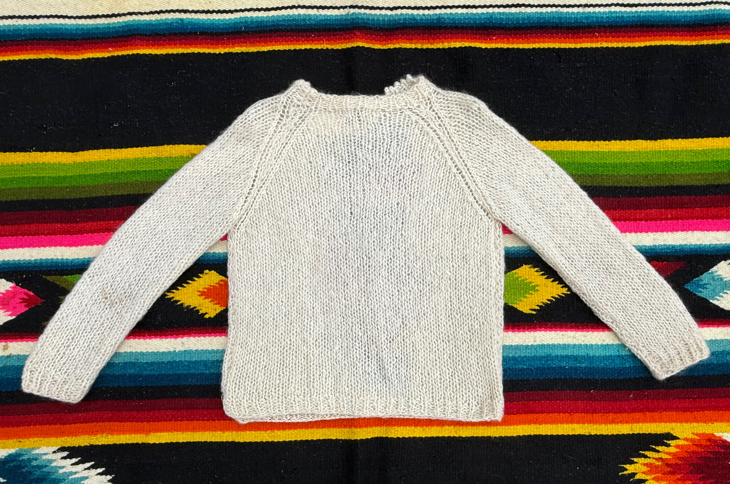 Vintage Cream Knit Sweater with Block Pattern