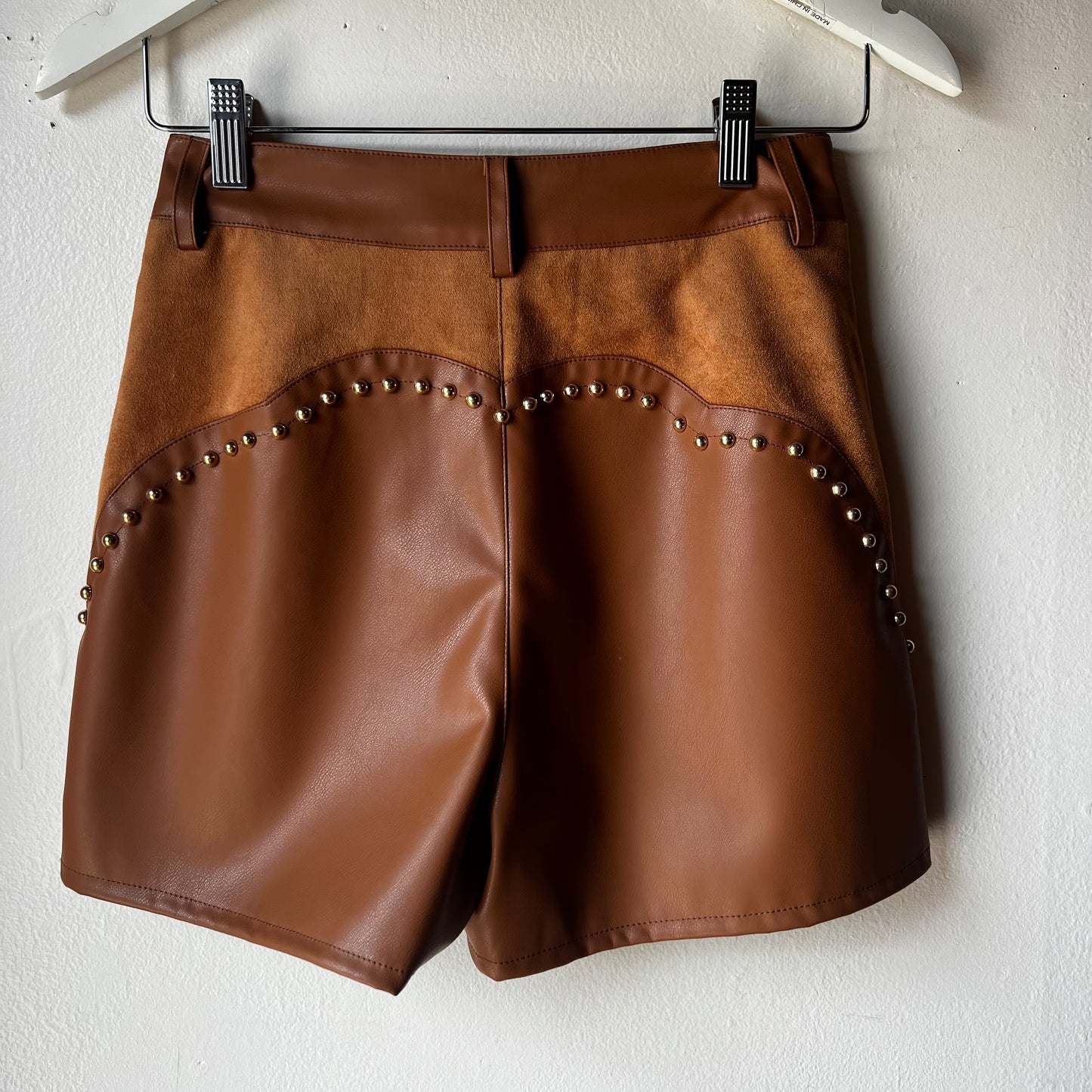 Studded Leather Shorts Camel