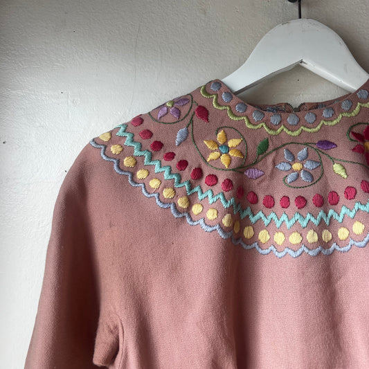 Victorian 30's Wool Crepe Embroidered Cropped Blouse