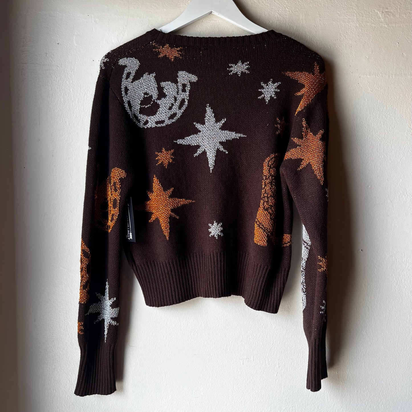Brown Metallic Western Printed Sweater