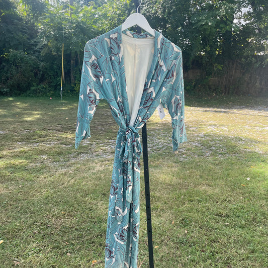 VTG Blue Floral Silk Robe