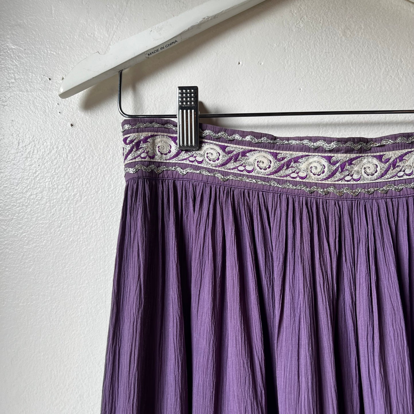 50's Purple Mid Length Square Dancing Skirt w Silver Rickrack Ribbon