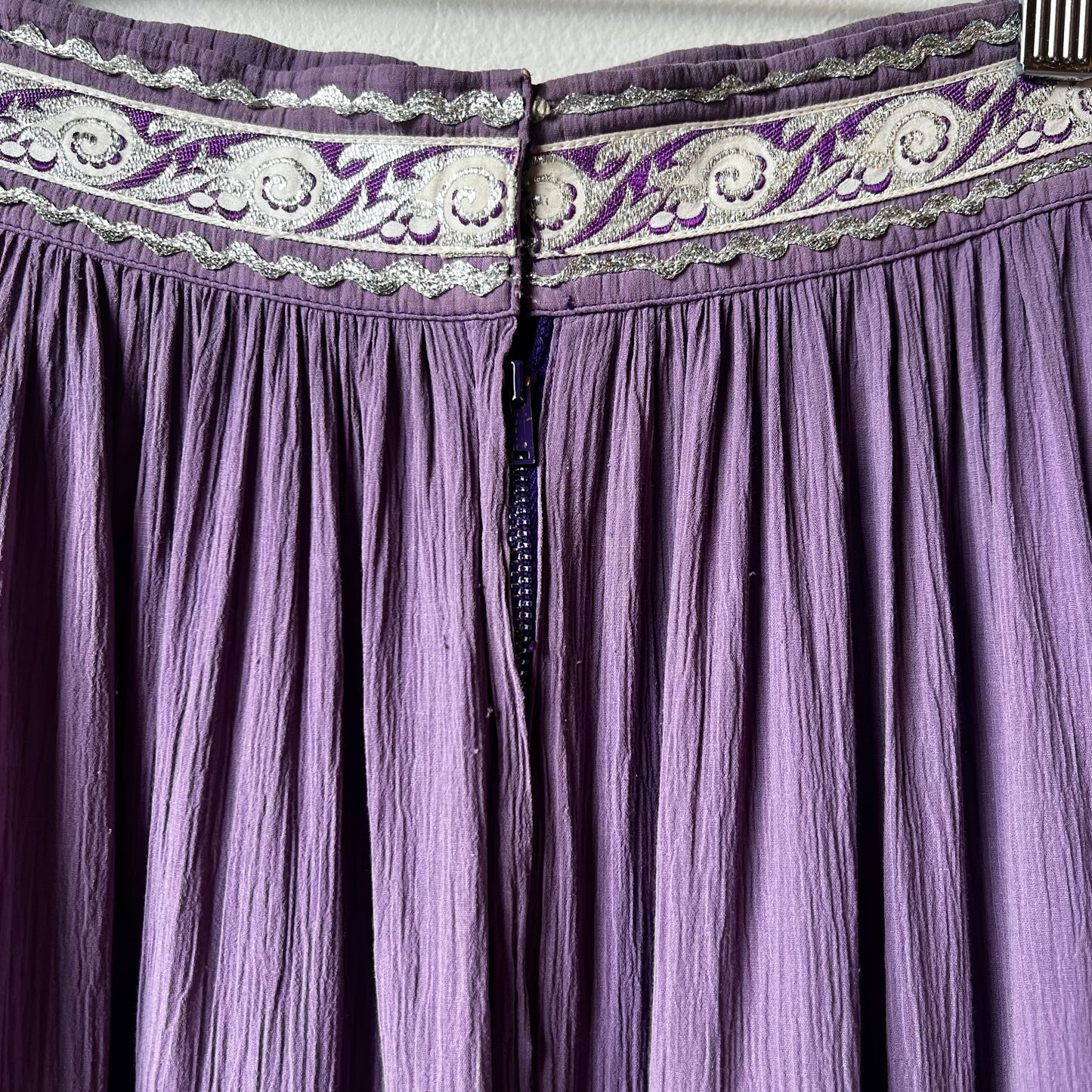 50's Purple Mid Length Square Dancing Skirt w Silver Rickrack Ribbon