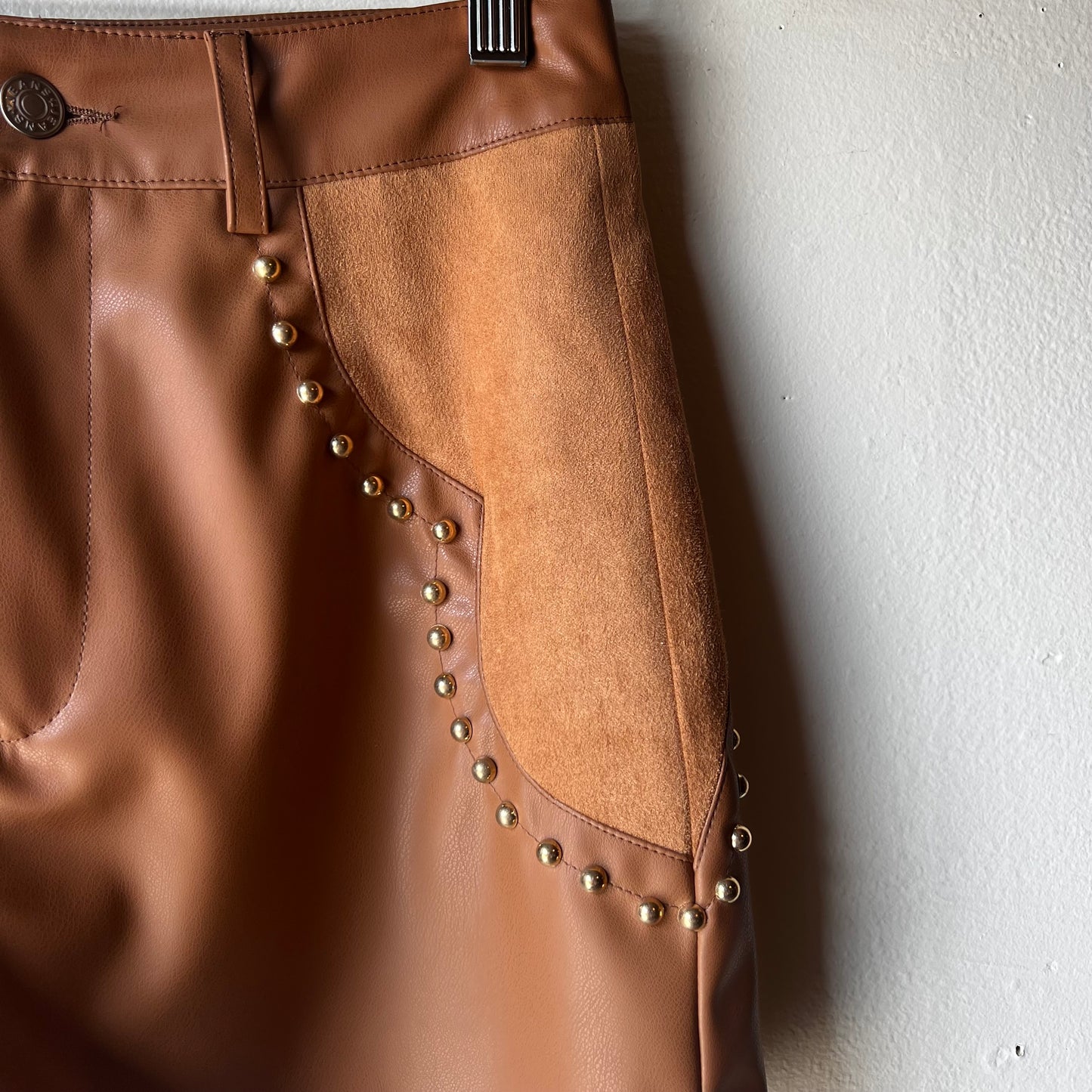 Studded Leather Shorts Camel