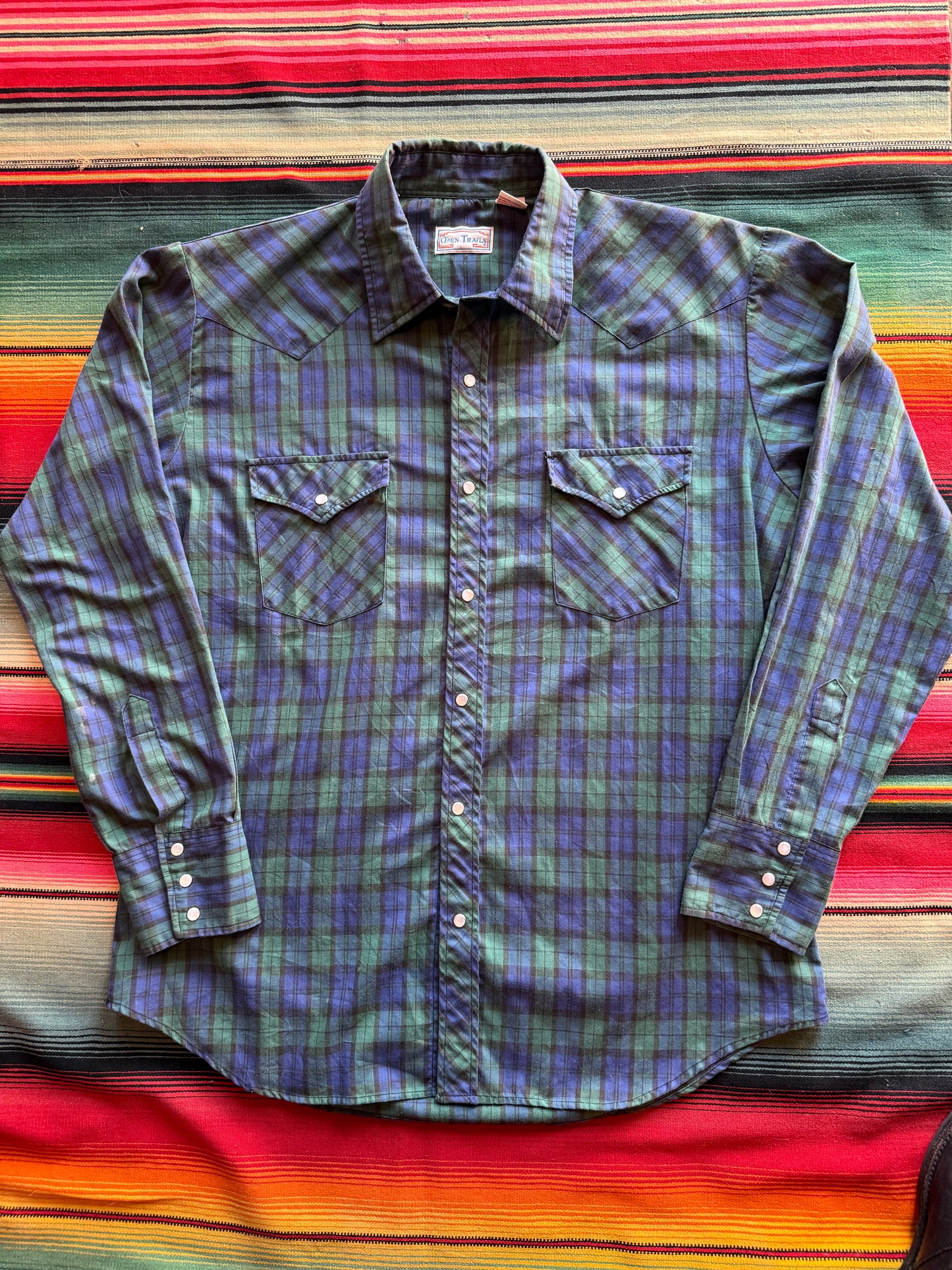 Green Navy Open Trails Pearl Snap