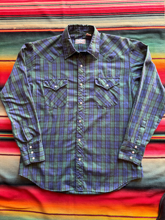 Green Navy Open Trails Pearl Snap