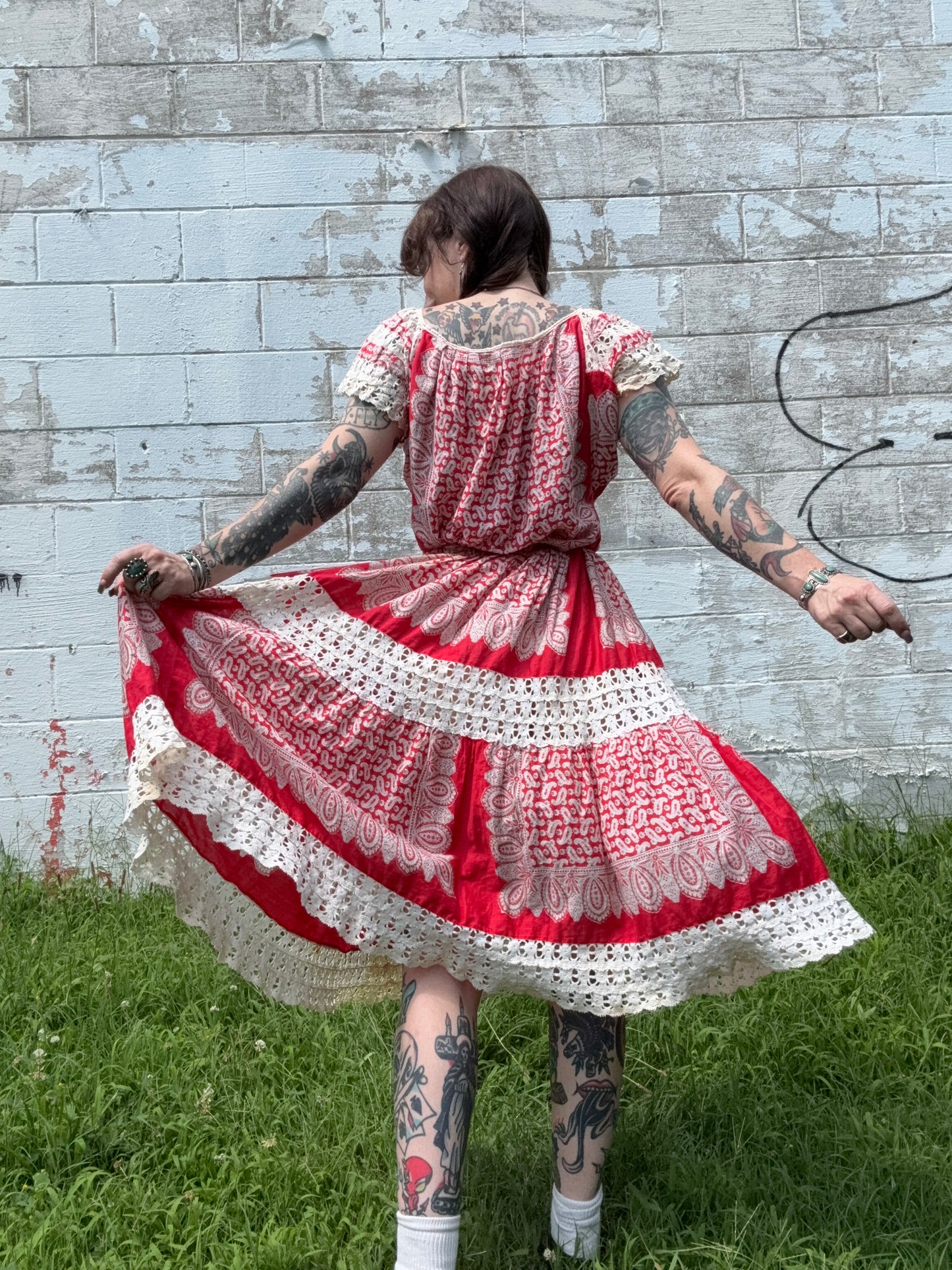 1950s Turkey Red Bandana Blouse+Skirt (CCV)