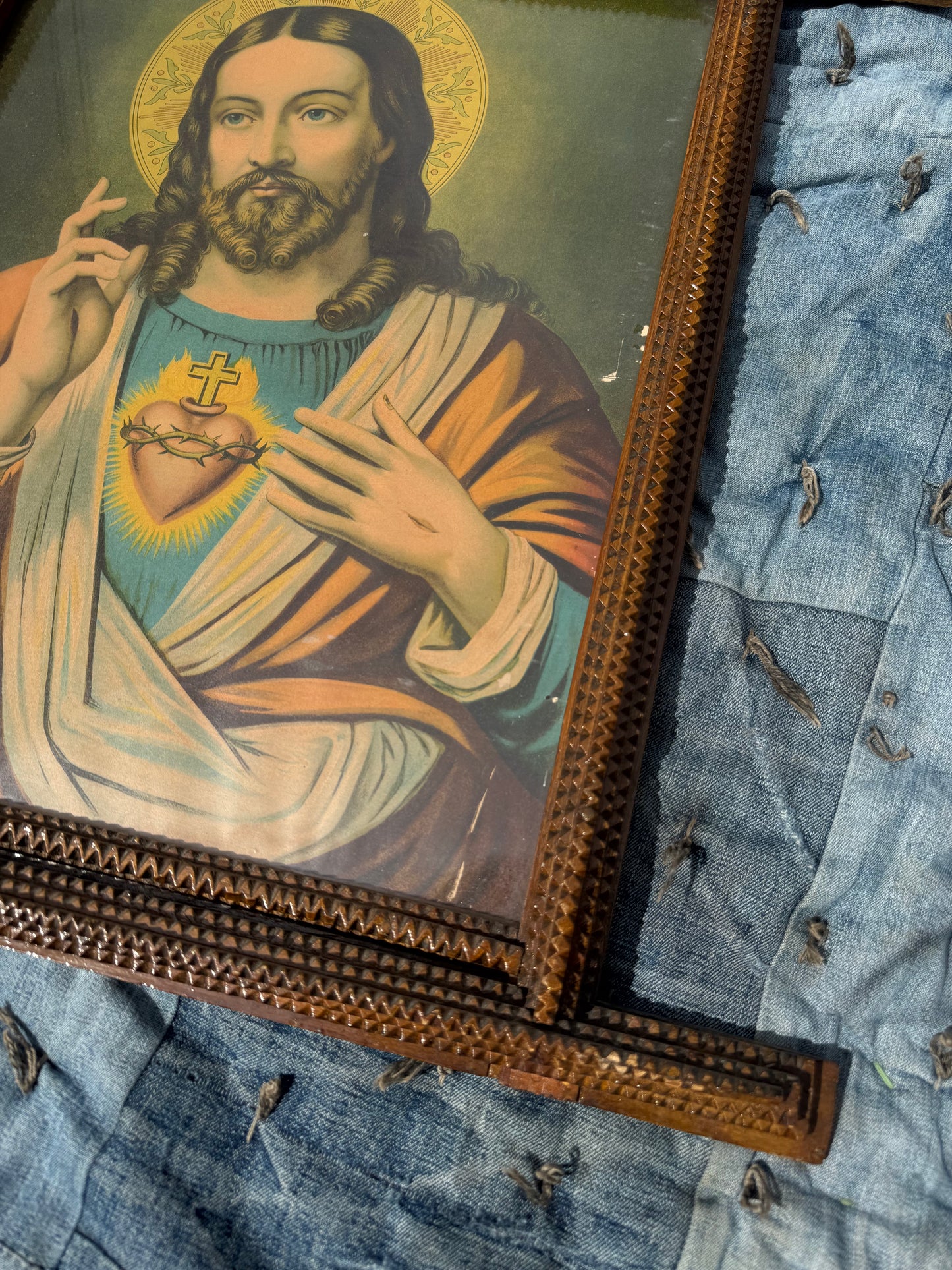 HUGE Antique Tramp Art Religious Lithographs (C)