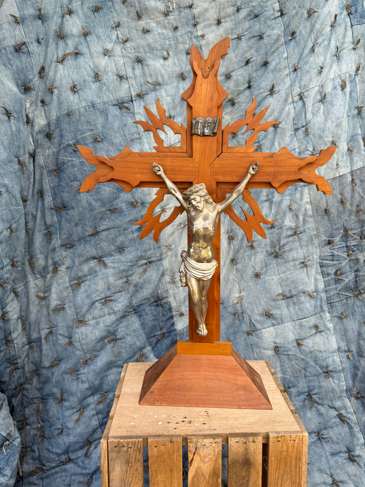 Large Antique Wooden Folk Art Crucifix (C)