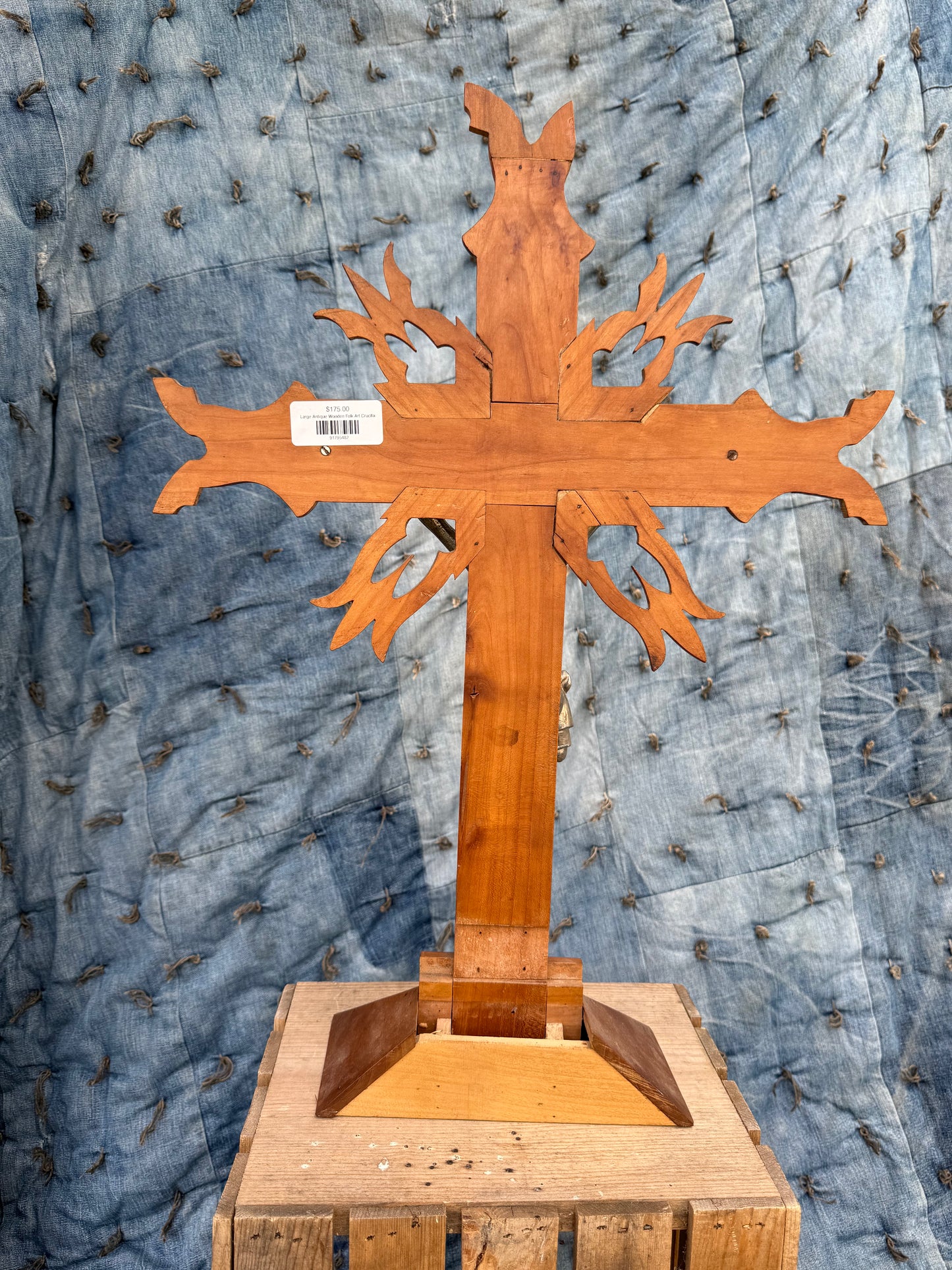 Large Antique Wooden Folk Art Crucifix (C)