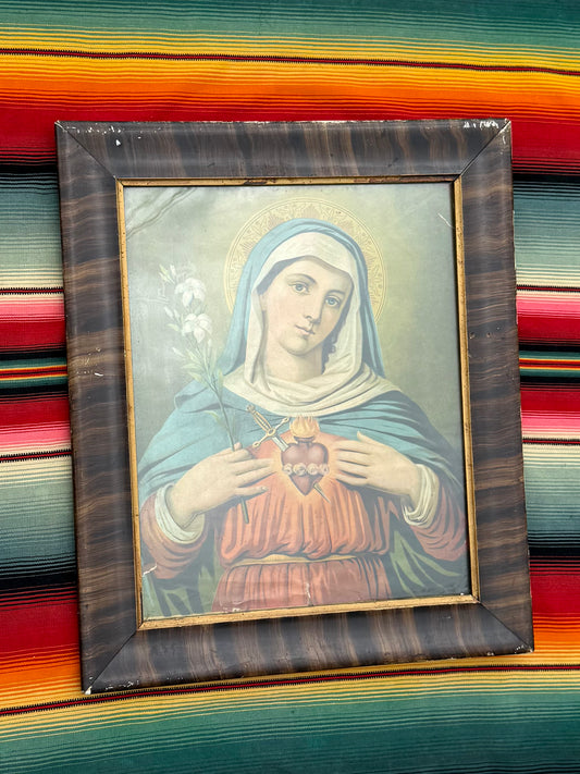 Antique Mary Sacred Heart Lithograph (C)