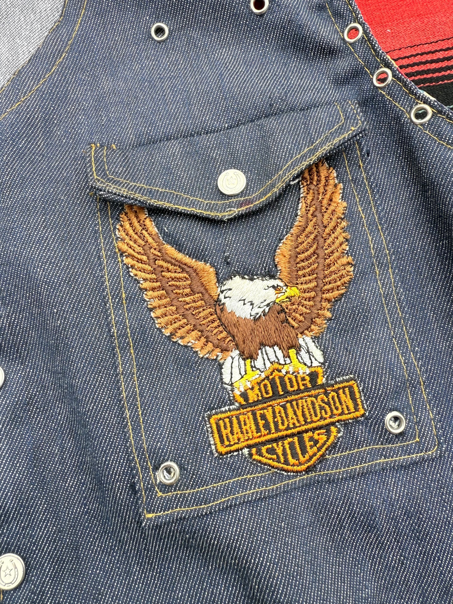 1970s Handmade Selvedge Denim Biker Vest w/ Harley Patch (C)