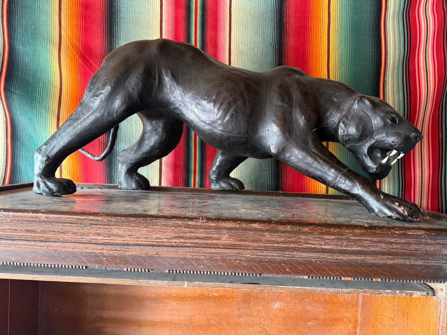 Large Mid Century Leather Wrapped Crawling Panther (C)