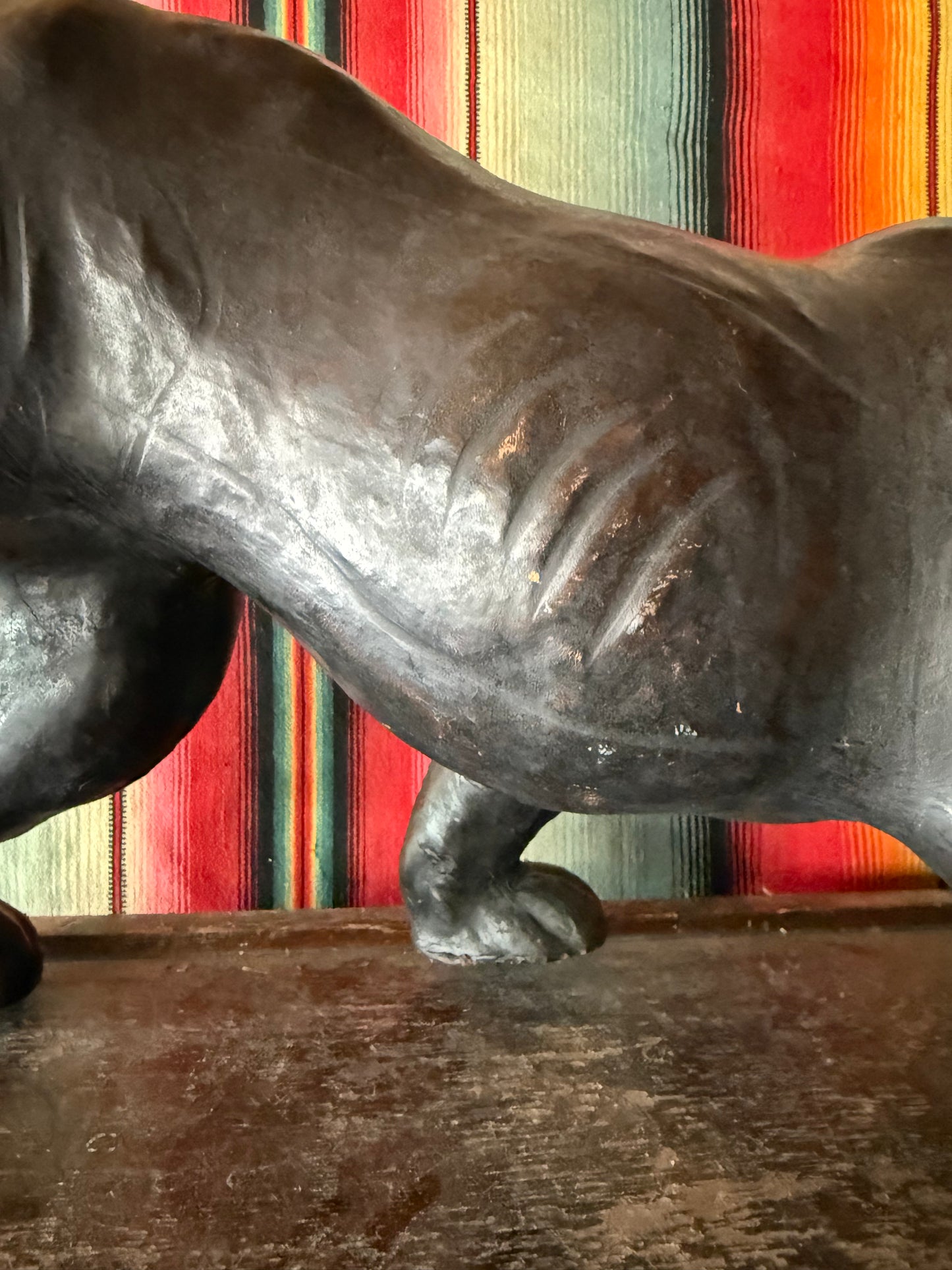 Large Mid Century Leather Wrapped Crawling Panther (C)