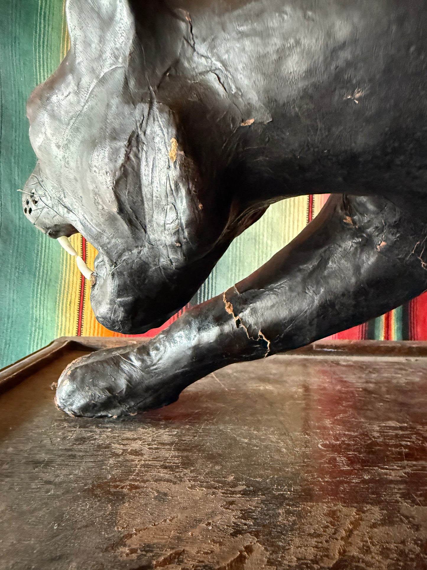Large Mid Century Leather Wrapped Crawling Panther (C)