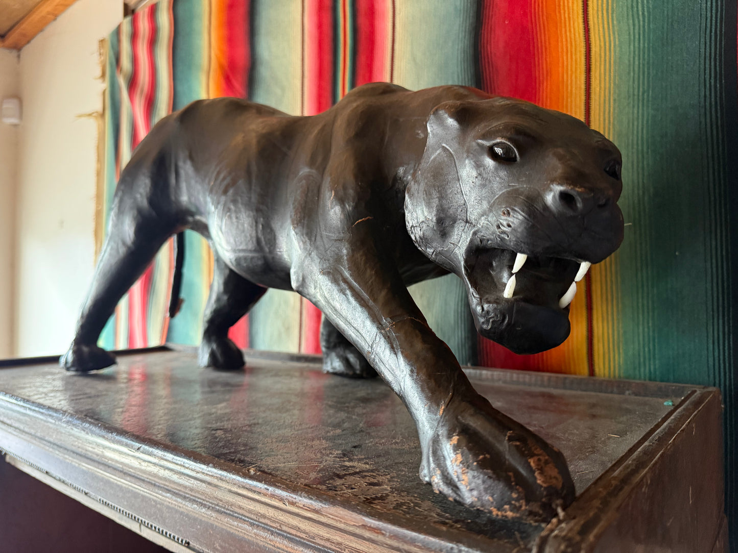Large Mid Century Leather Wrapped Crawling Panther (C)