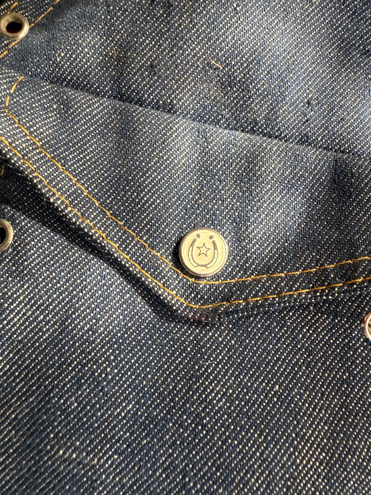 1970s Handmade Selvedge Denim Biker Vest w/ Harley Patch (C)