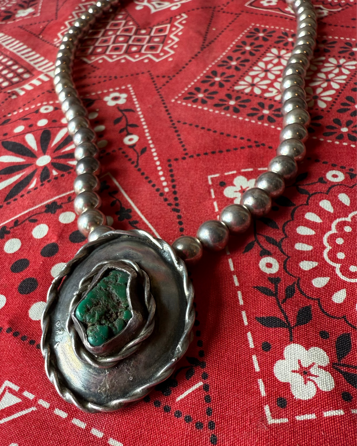 Vintage Sterling Pearl Necklace with Sterling and Turquoise Pendant