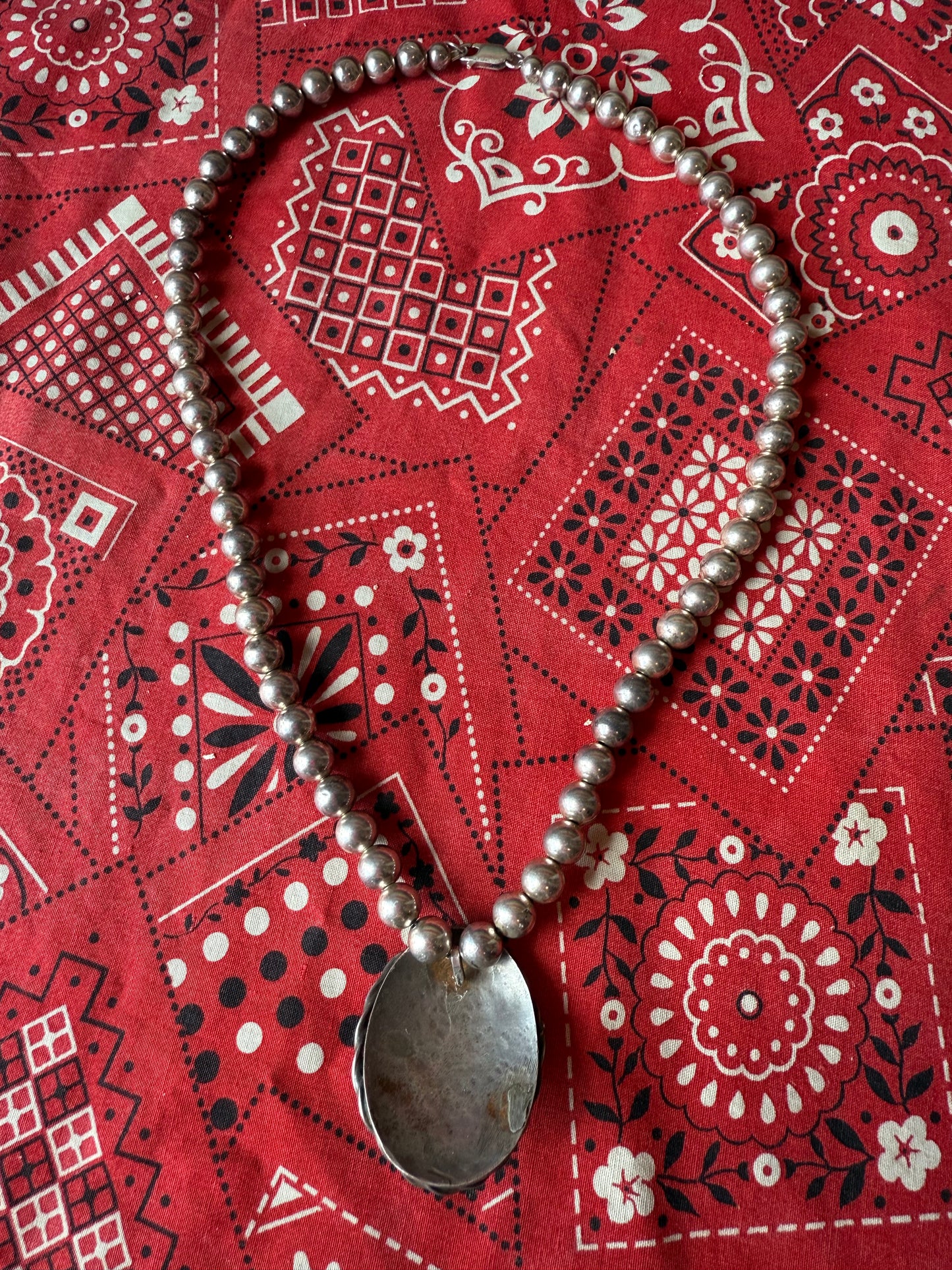 Vintage Sterling Pearl Necklace with Sterling and Turquoise Pendant