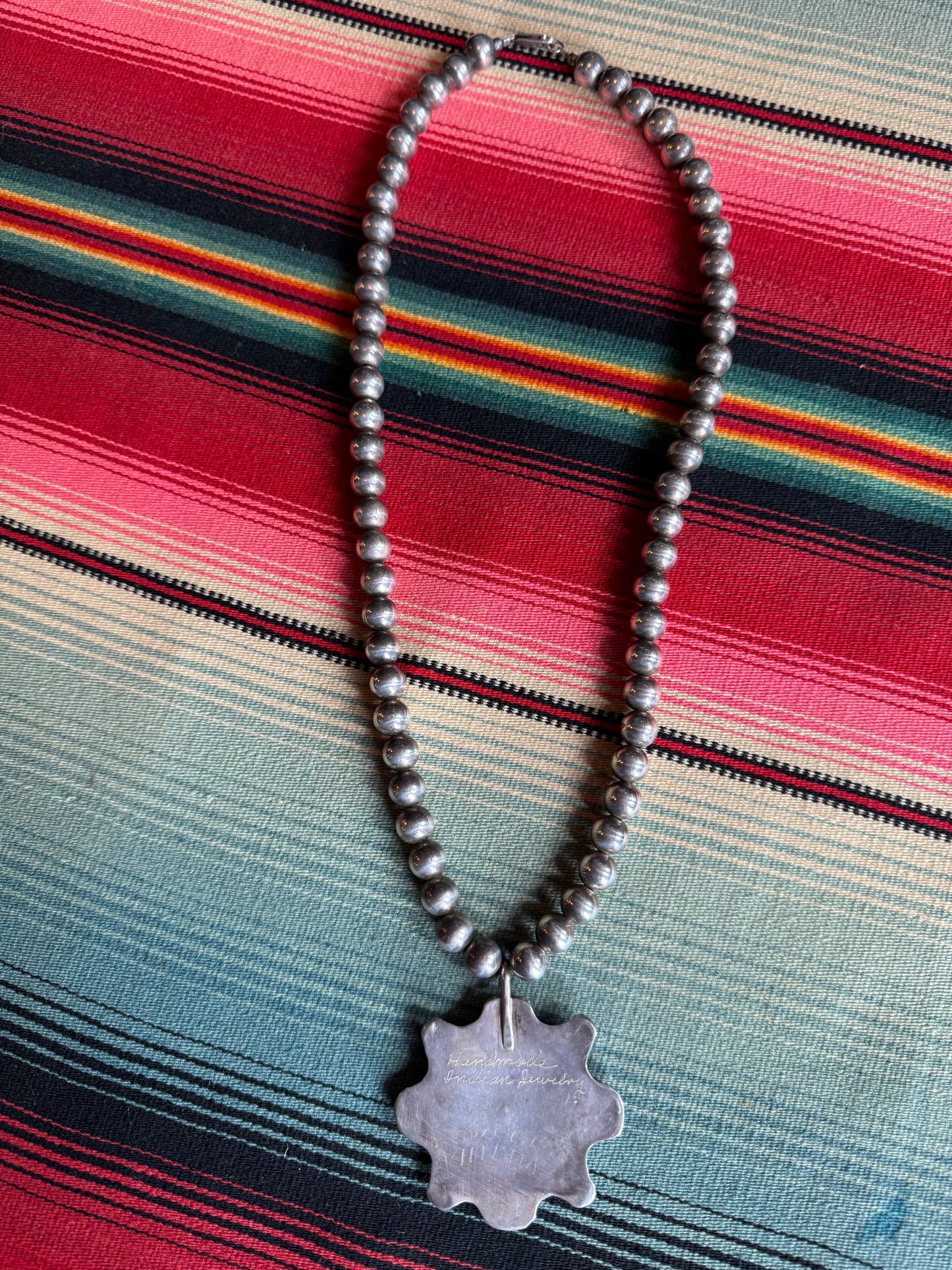 Vintage Sterling Pearl Necklace with Sterling Peace Dollar and Turquoise Pendant