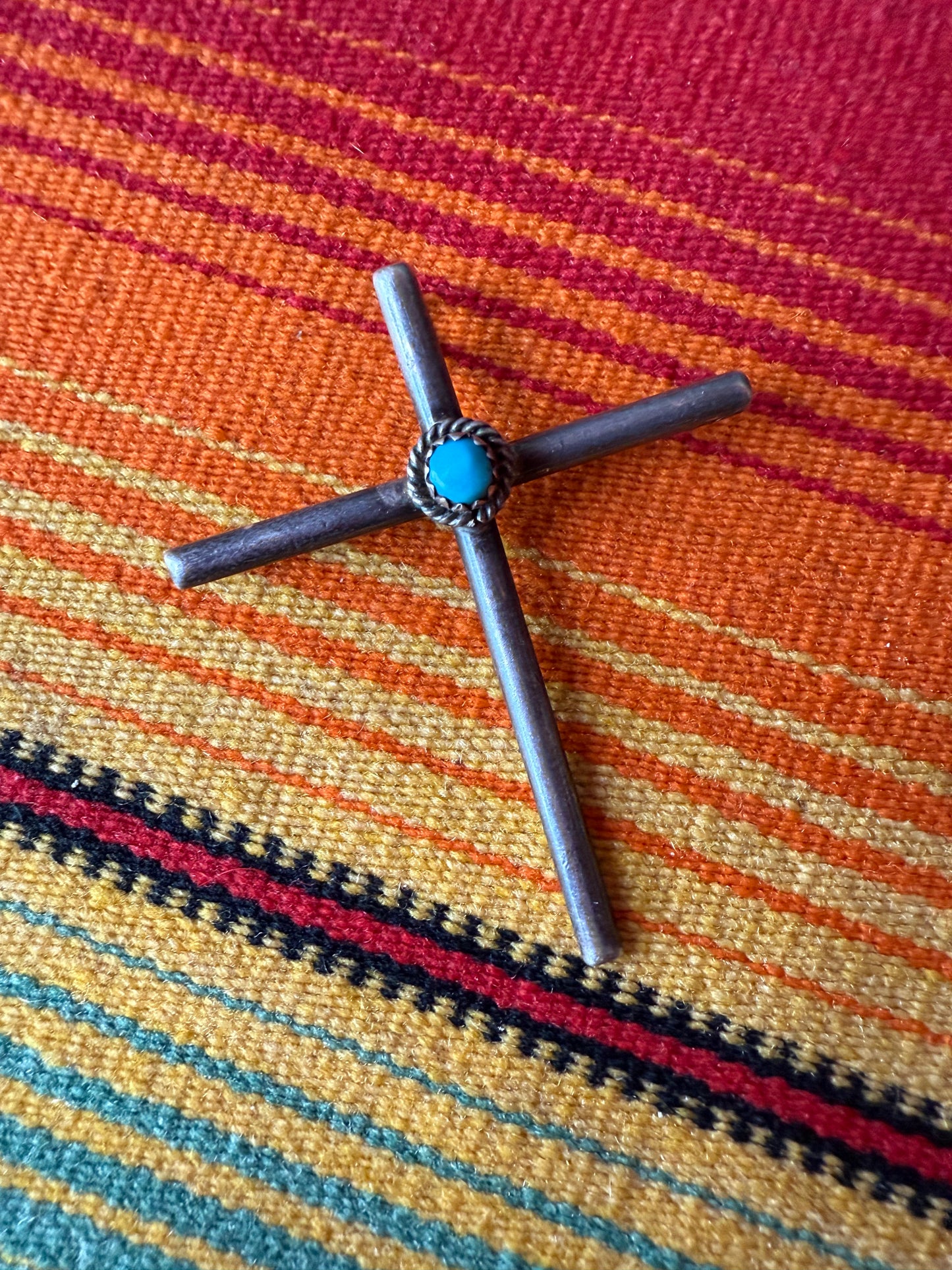 Vintage Sterling and Turquoise Cross Pendant