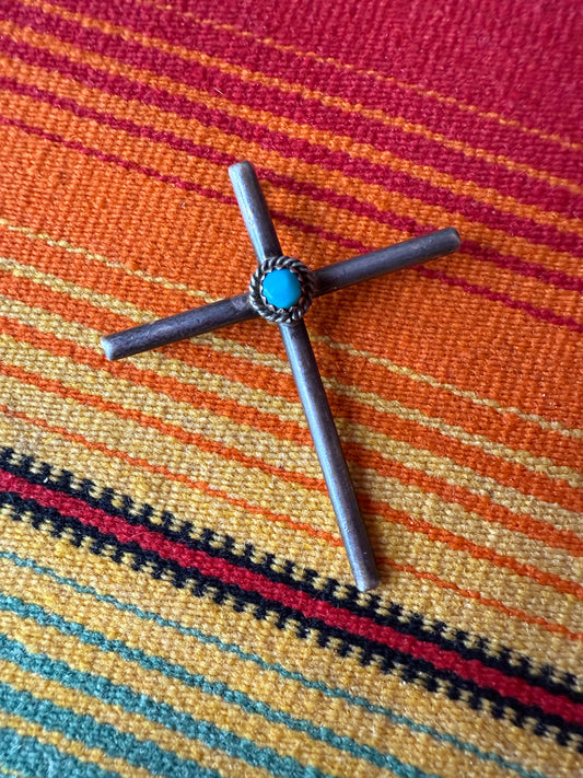 Vintage Sterling and Turquoise Cross Pendant