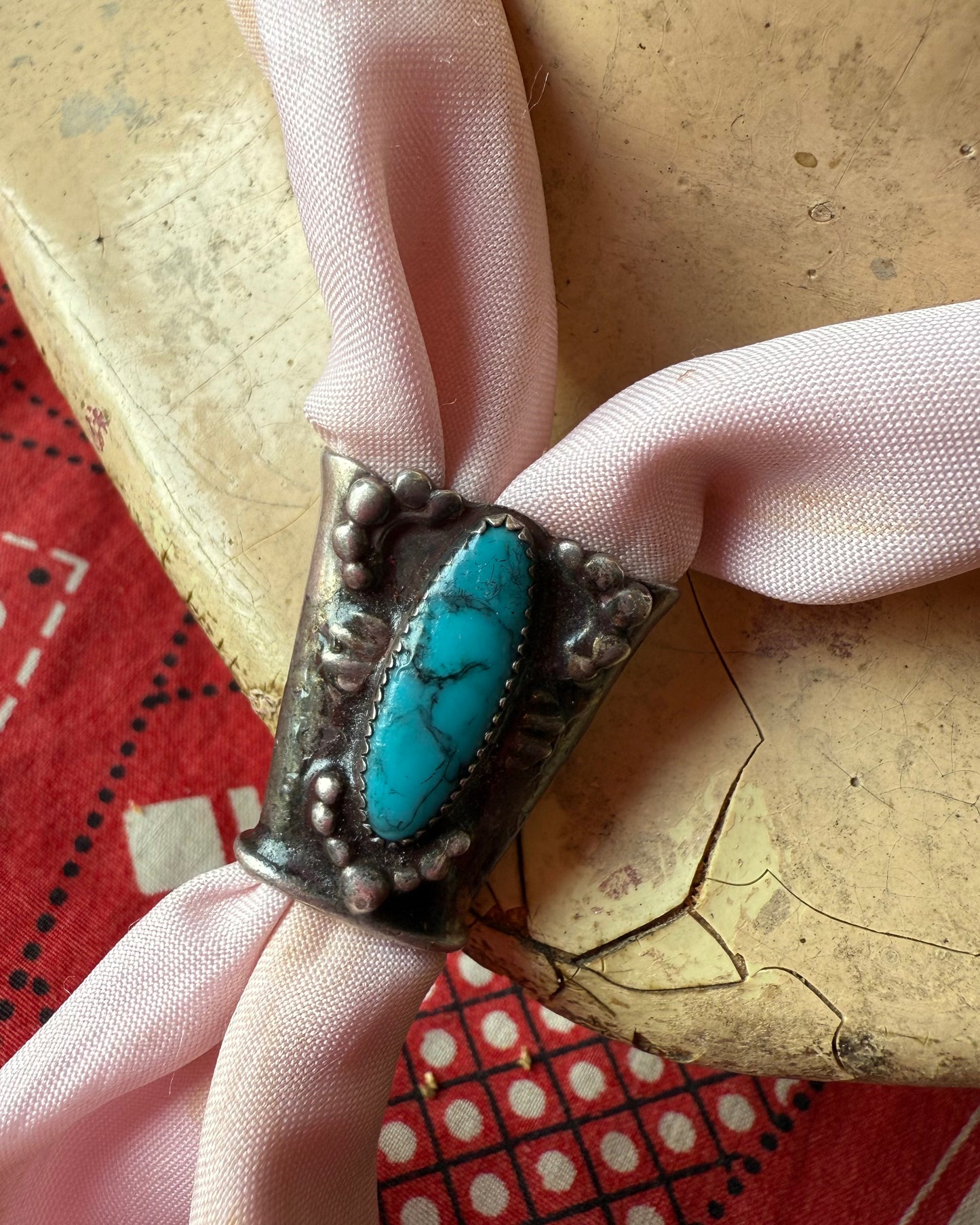 Vintage Sterling and Turquoise Bandana Slide