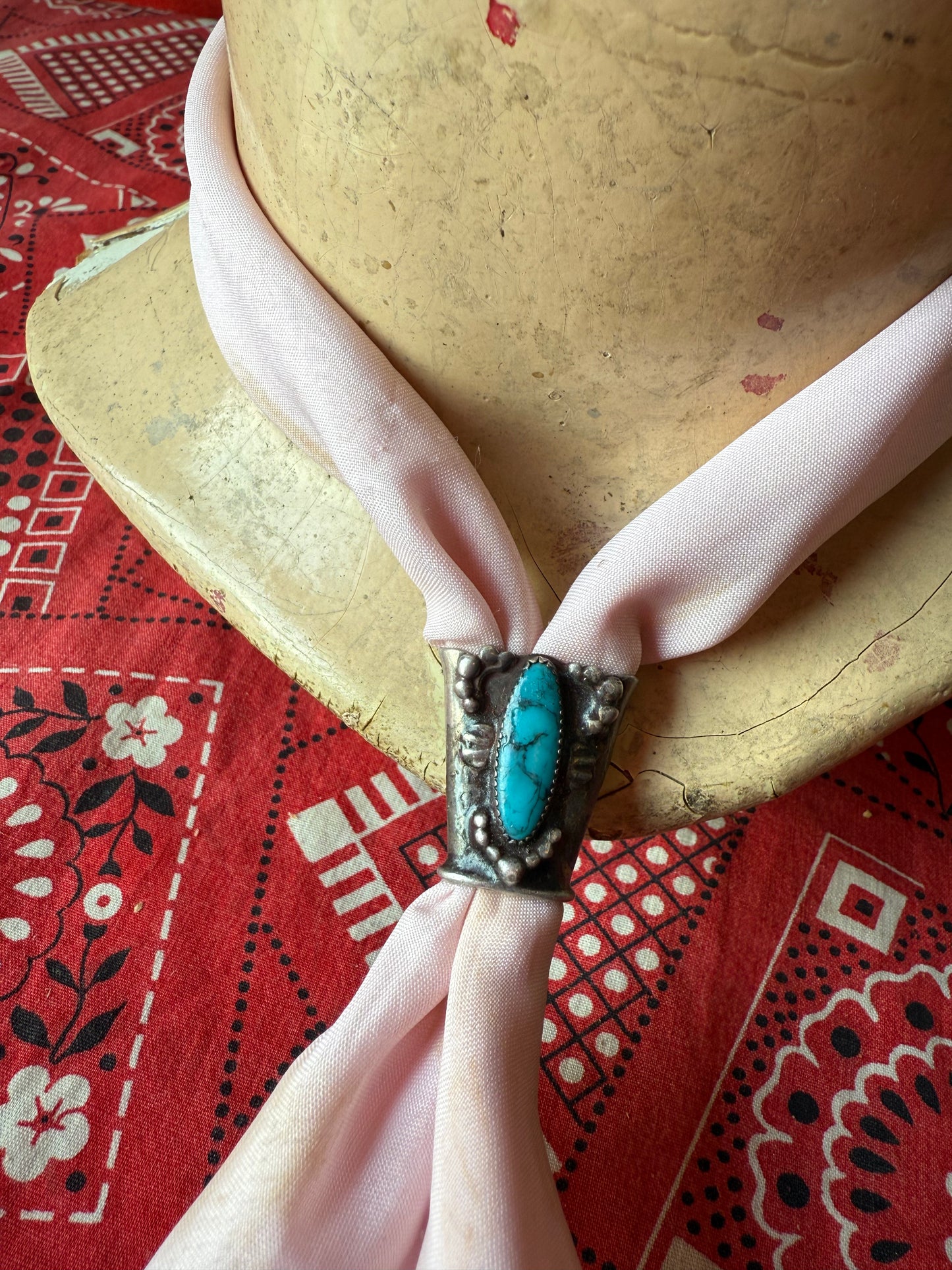 Vintage Sterling and Turquoise Bandana Slide