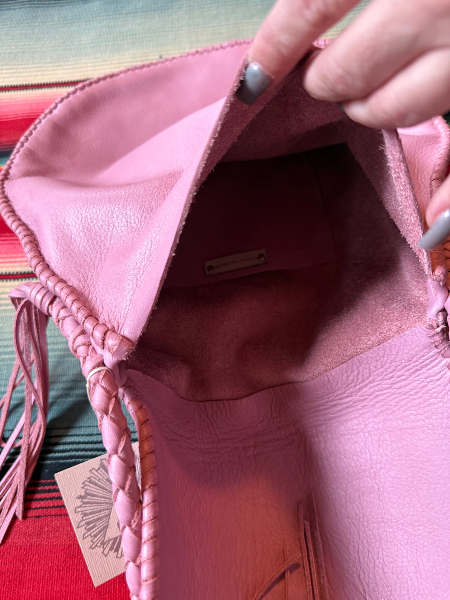 Native Rainbow Sierra Fringe bag w/ Concho (Rose Quartz)