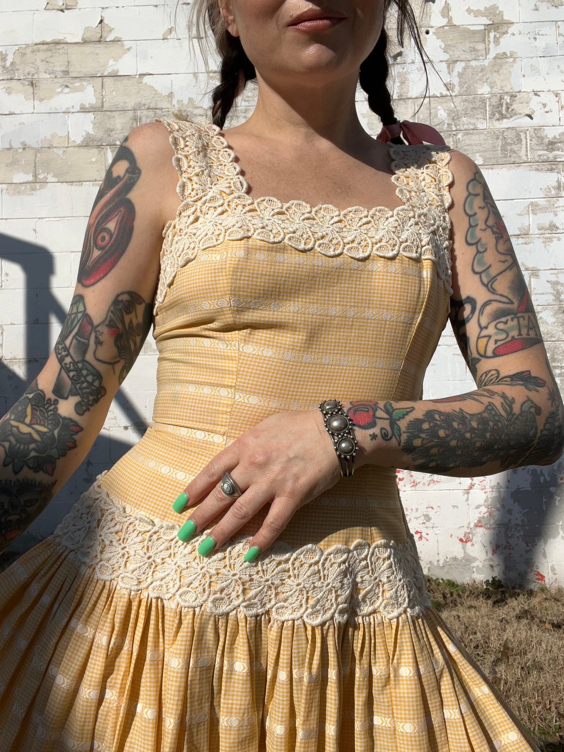 1950s Handmade Marigold & Lace Dress 1950s Handmade Marigold & Lace Dress