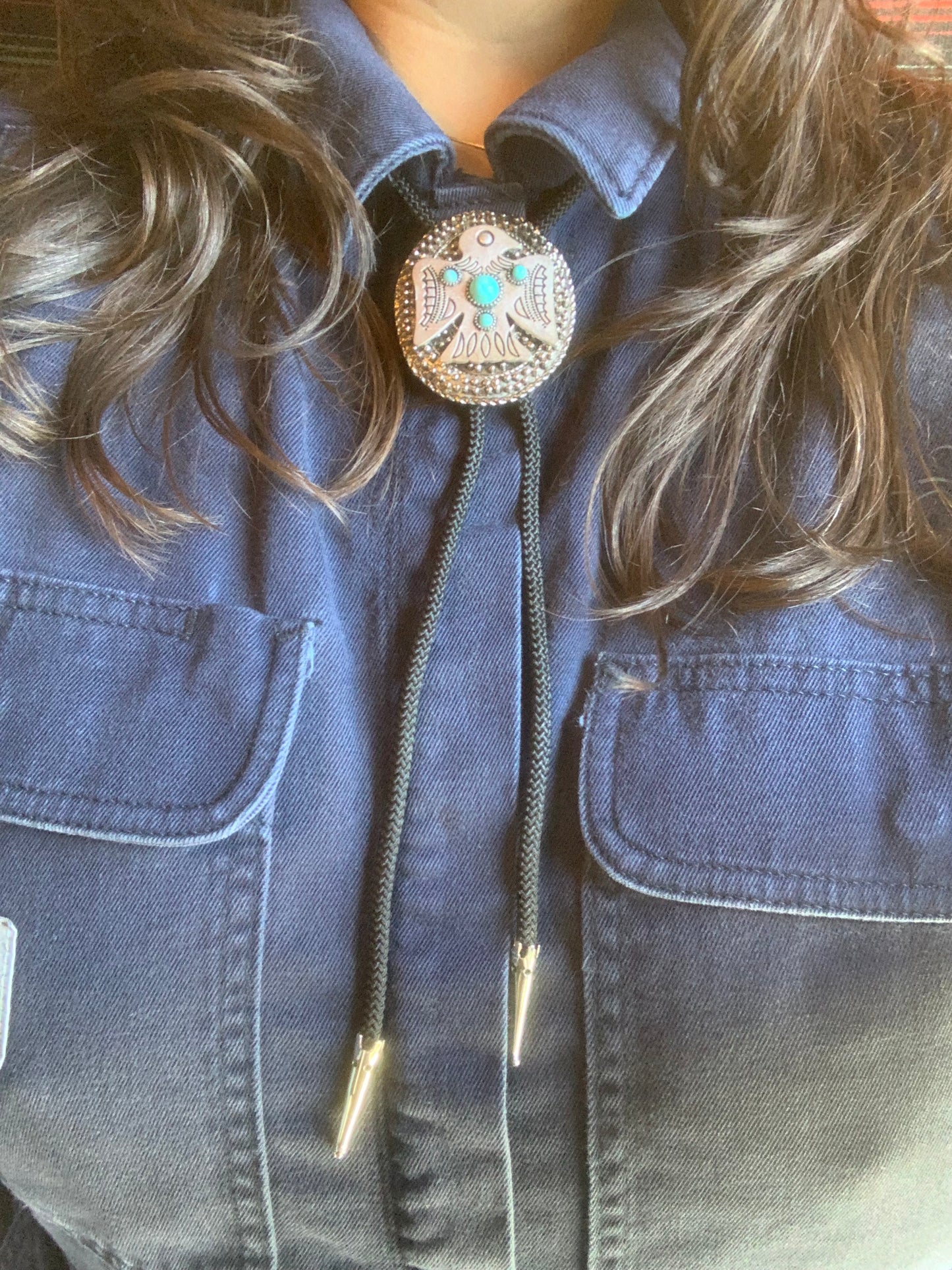 Turquoise Thunderbird Pendant Bolo Tie