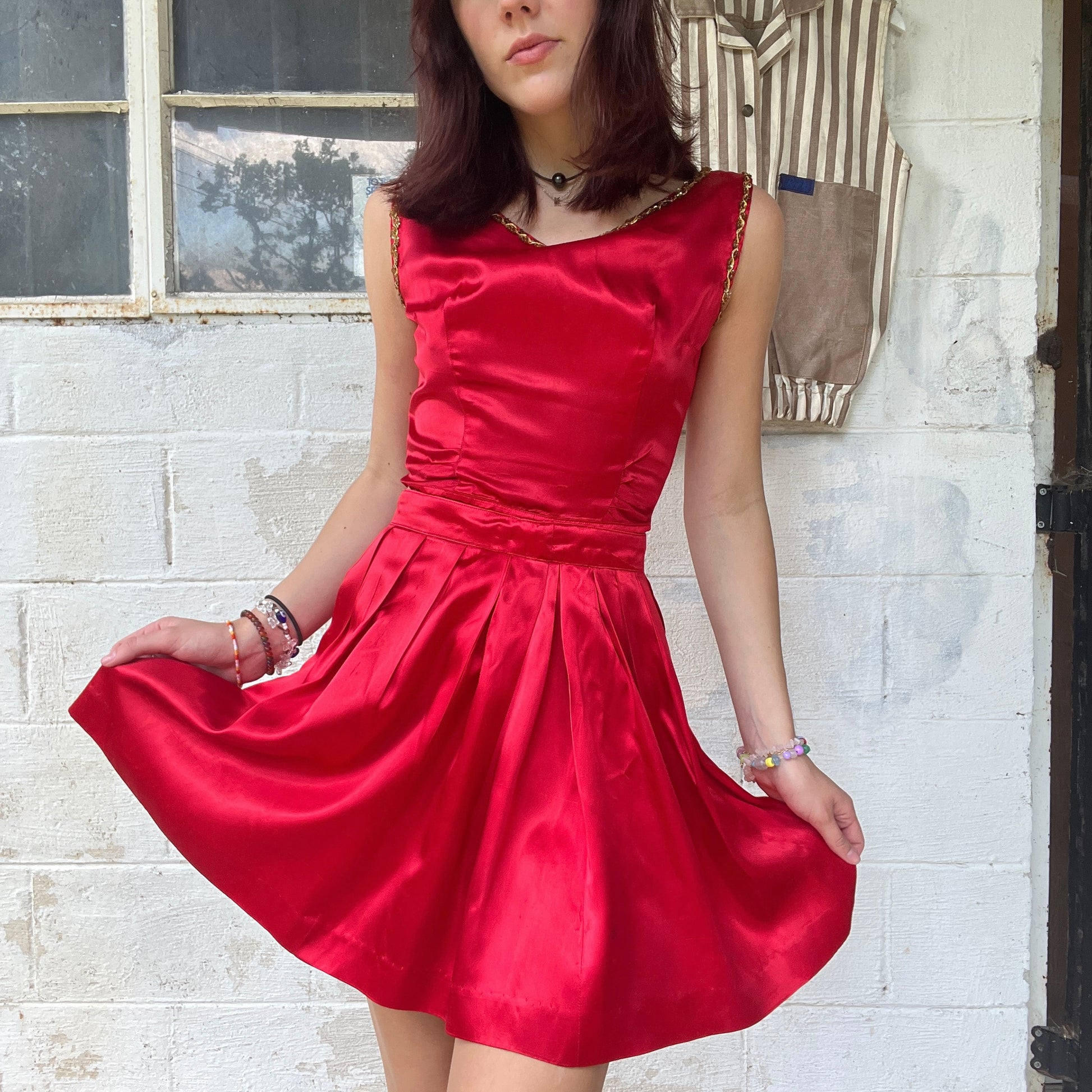red satin two piece dress Two piece Red satin Prom/Formal Dress