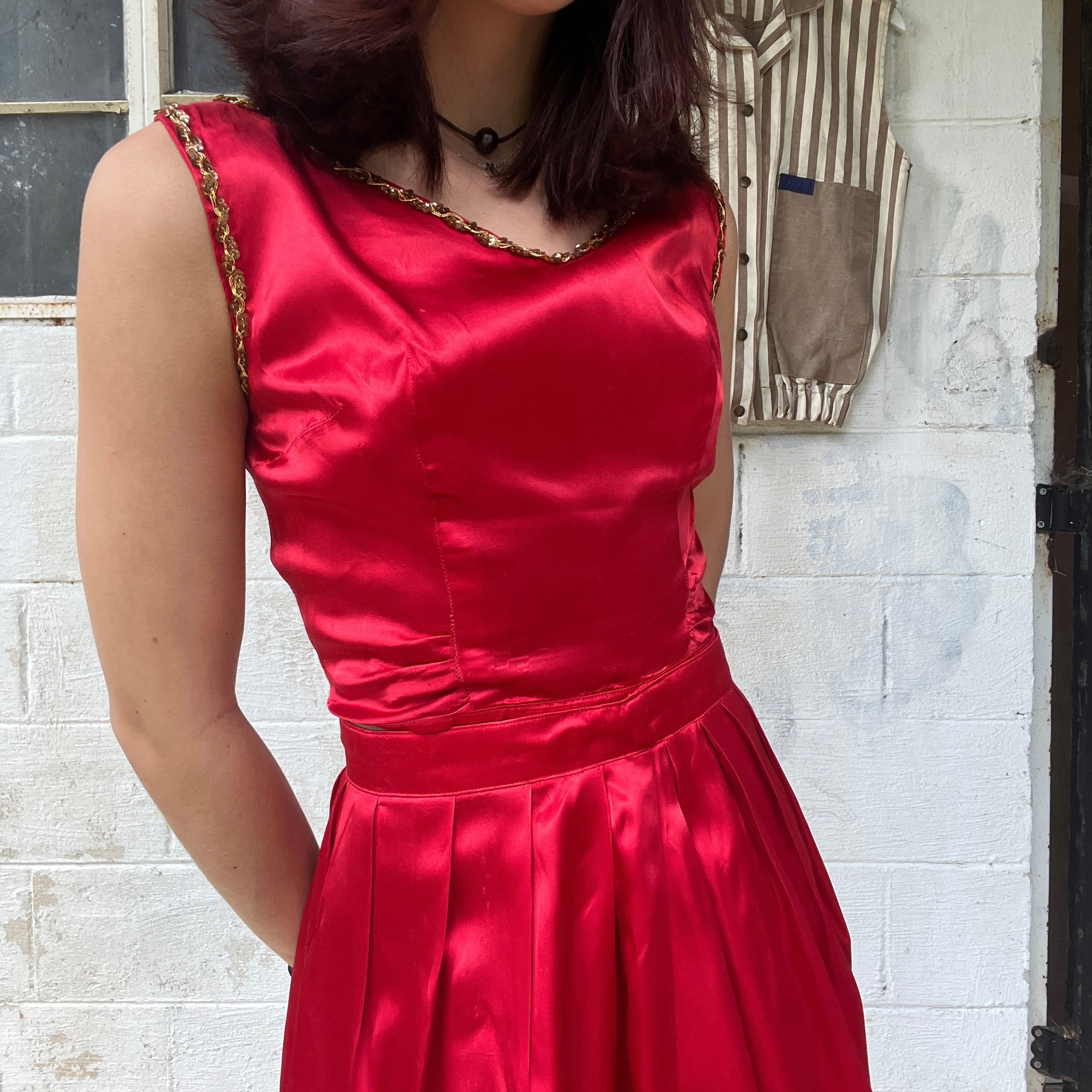 Red satin 2 piece set sales