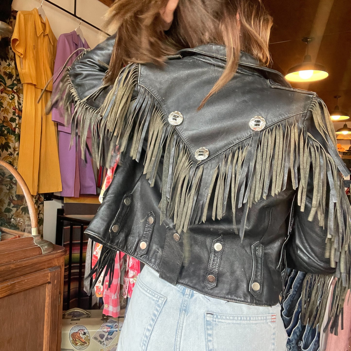 Wilsons Suede and Leather Fringe Concho Leather Jacket