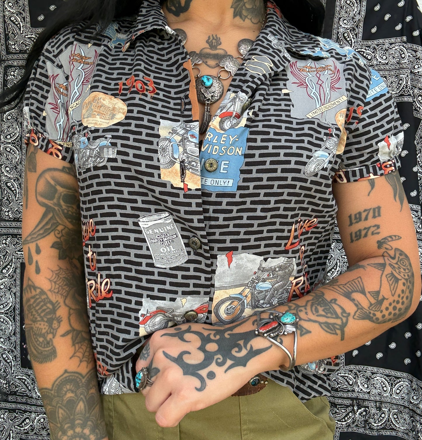 Harley Davidson Button Up Live to Ride