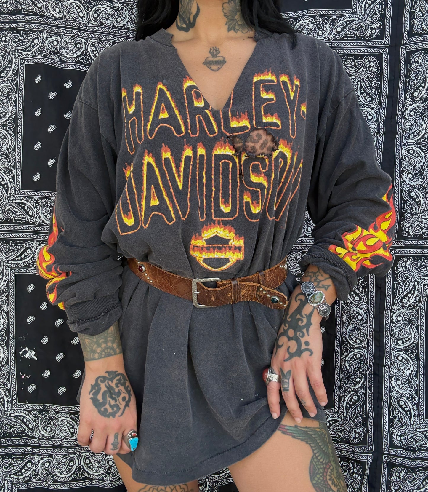 Y2K Distressed Harley Flames Long Sleeve