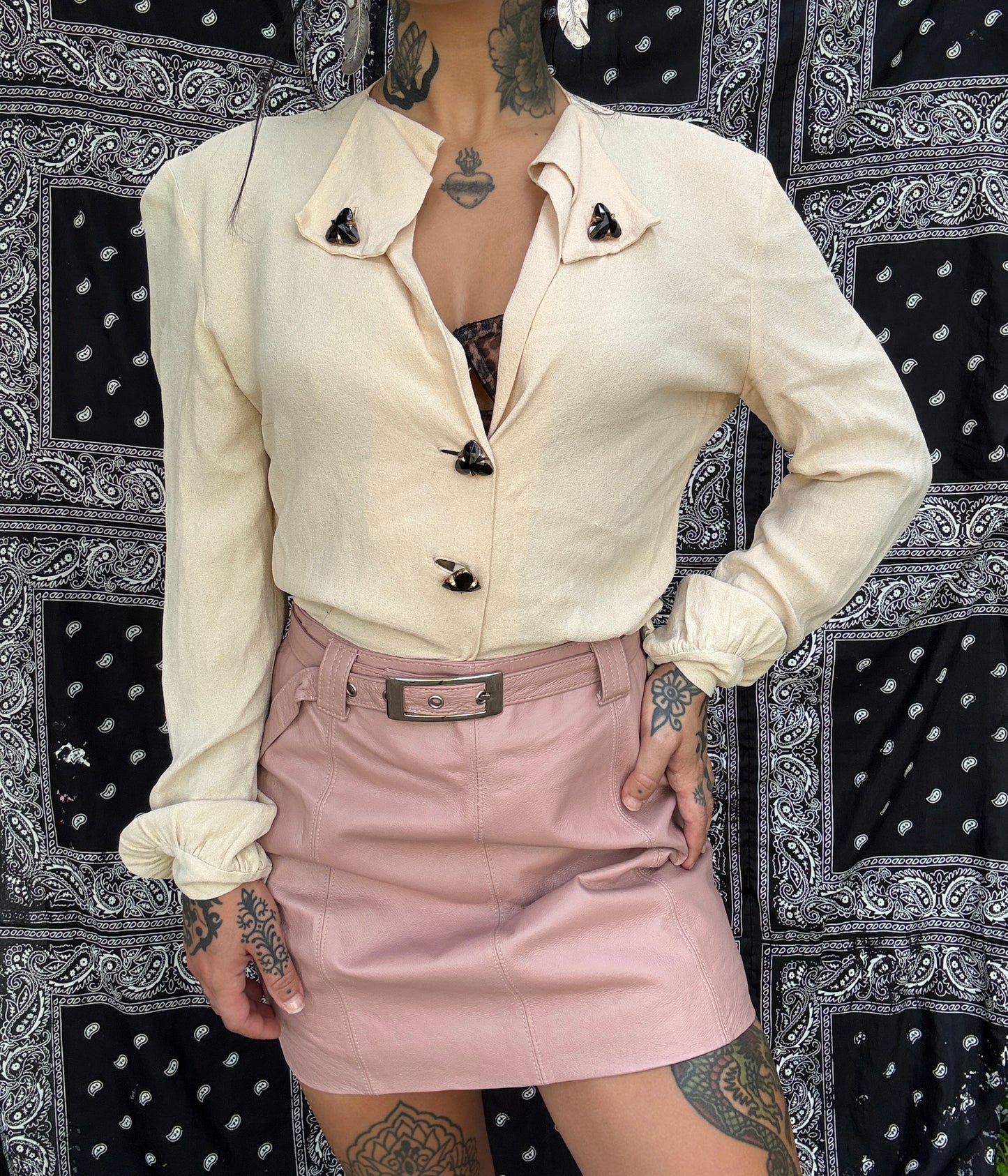 1940s Crepe Blouse w/ Clubs Buttons AS IS