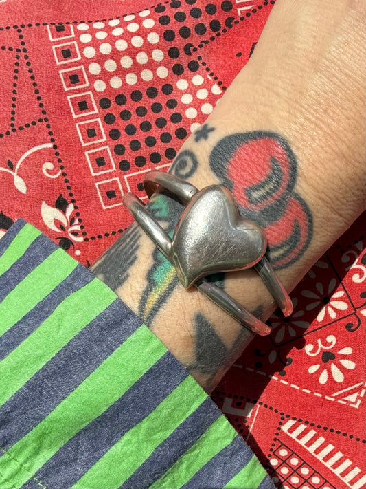 Vintage sterling Mexican Taxco puffy  heart cuff (MA)