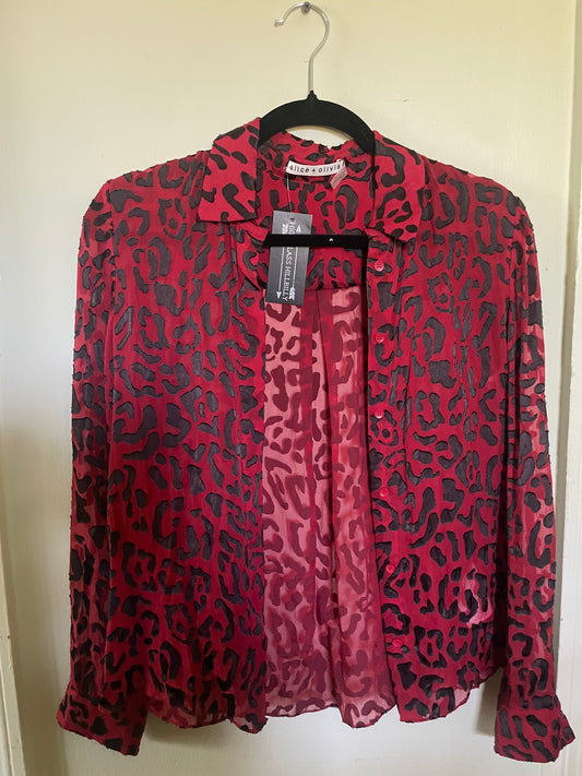 Alice and Olivia Red Leopard Burnout Top