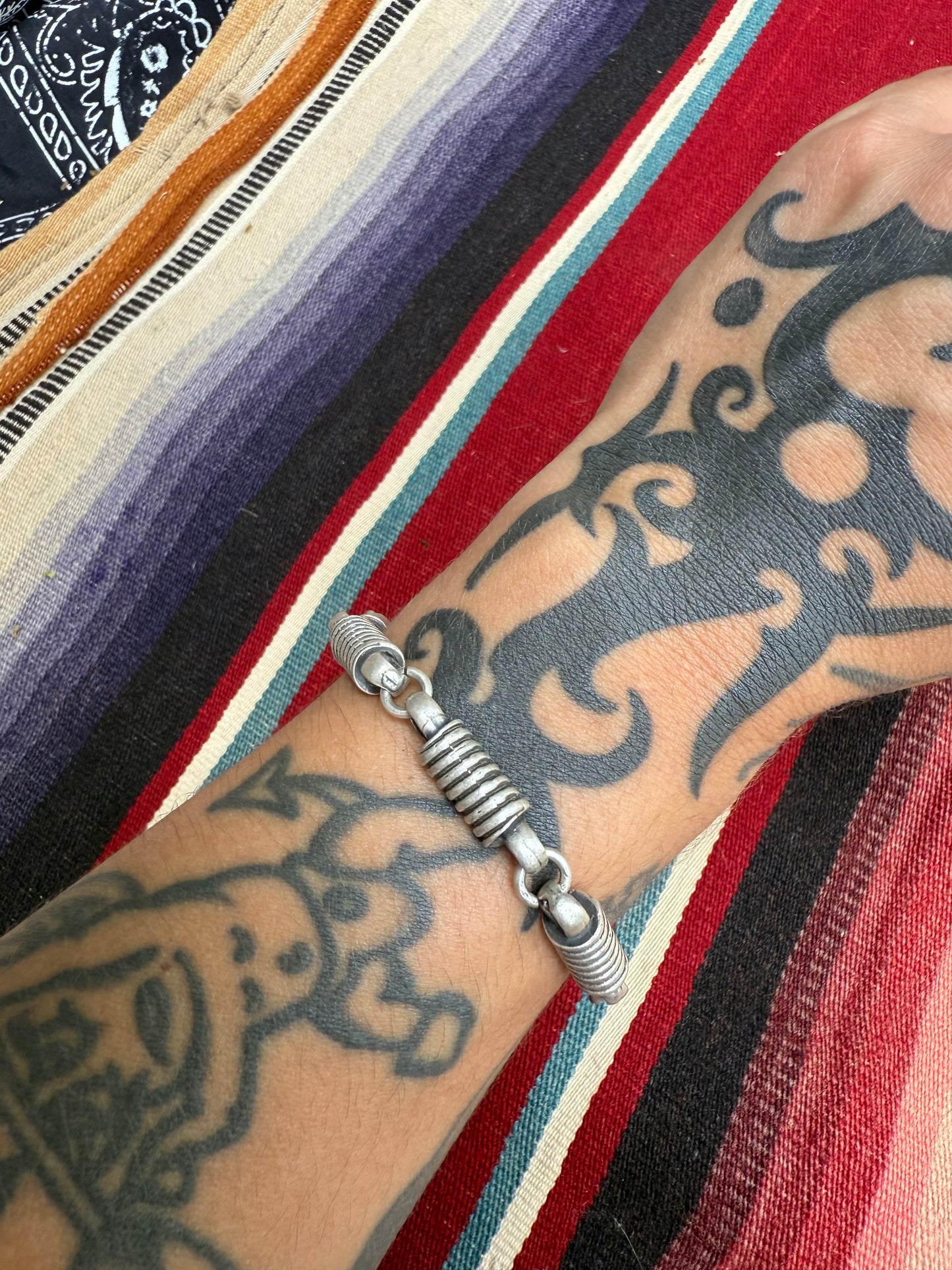 Vintage Sterling T-Bar Clasp and Rolled Link Bracelet 8 1/2” (MA)