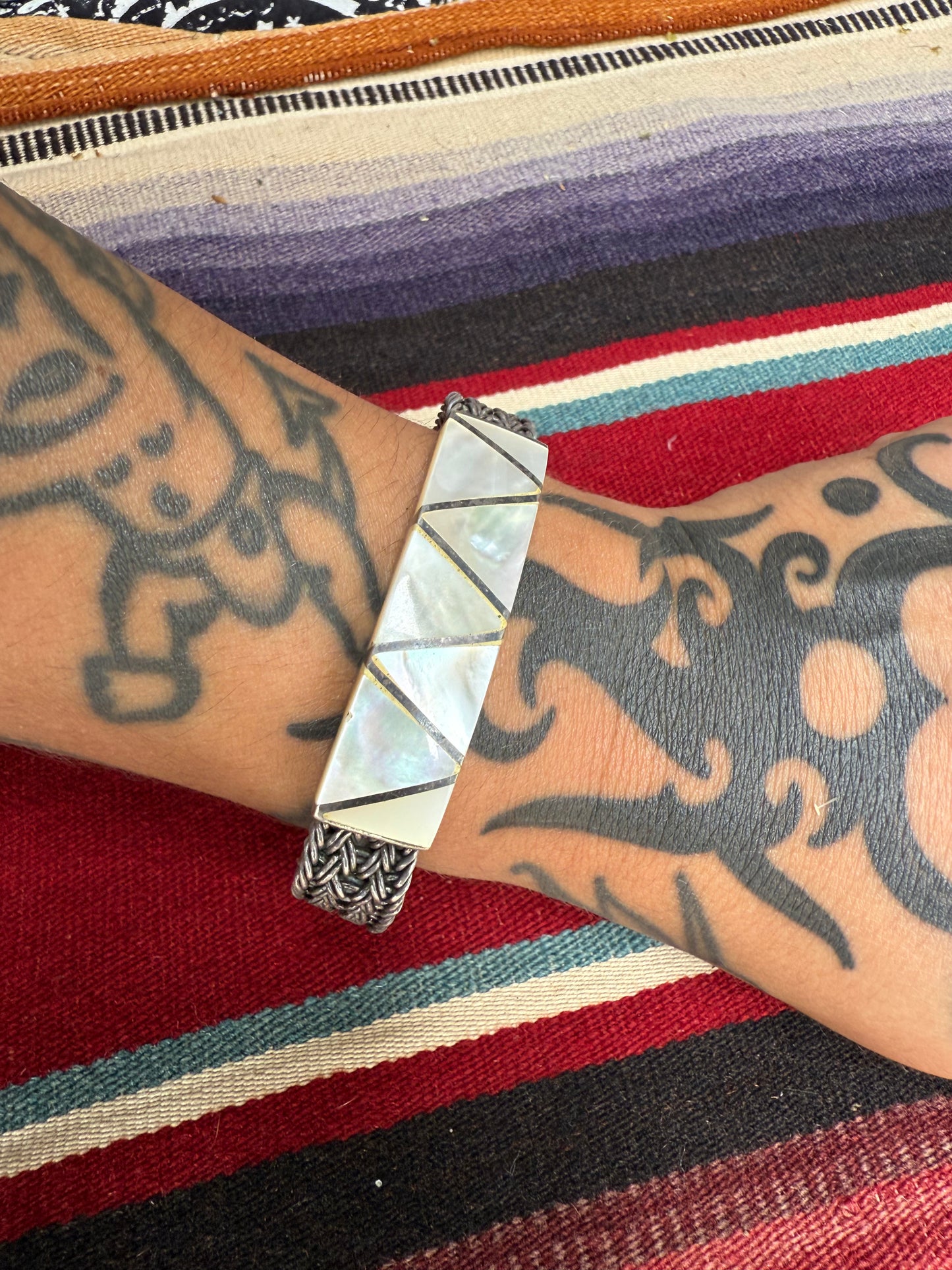 Mother of Pearl Sterling Woven Bracelet and S Clasp (MA)