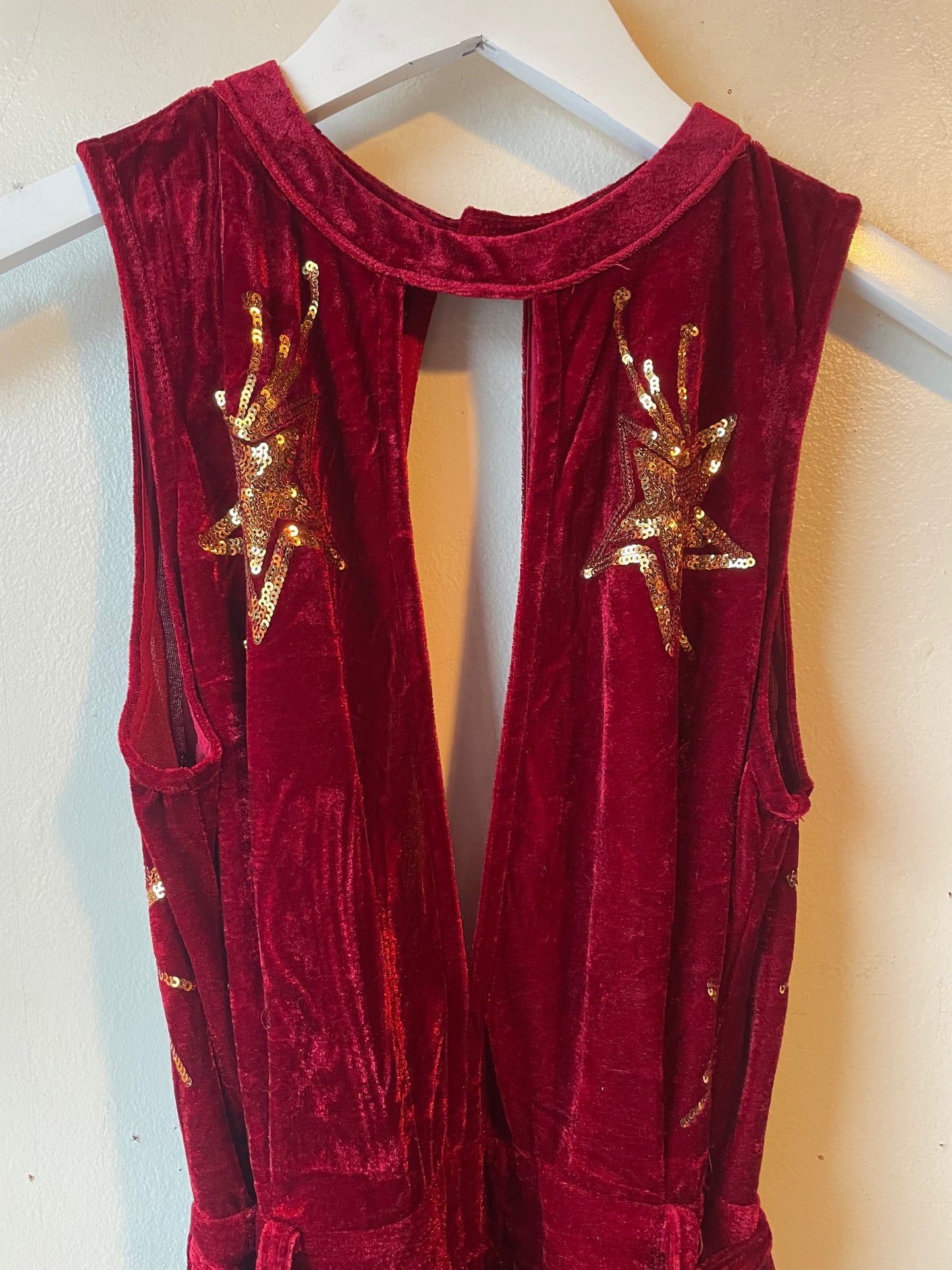 Star Embellished Burgundy Suede Jumpsuit