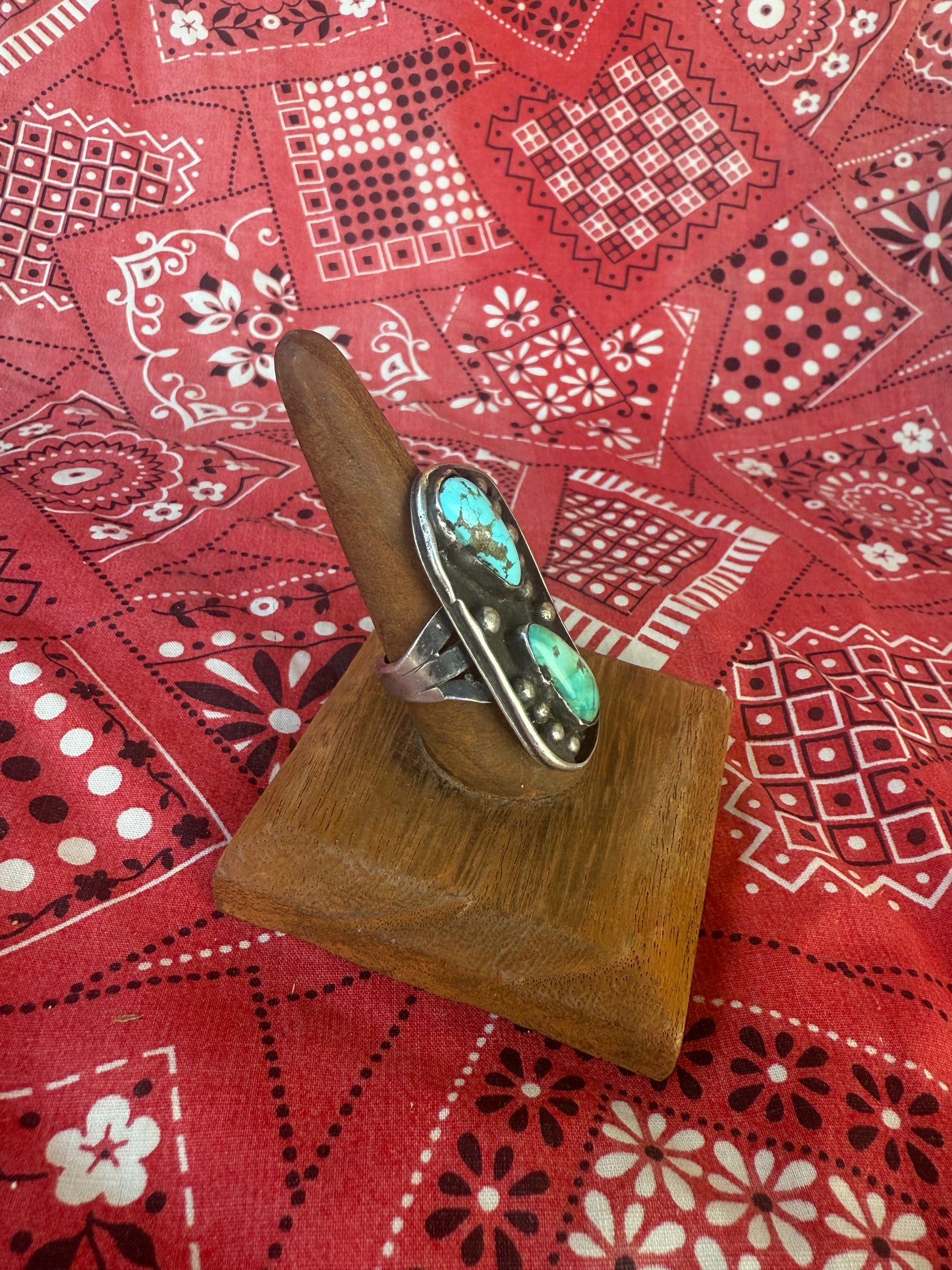 Vintage Sterling and turquoise two stone ring (MA)