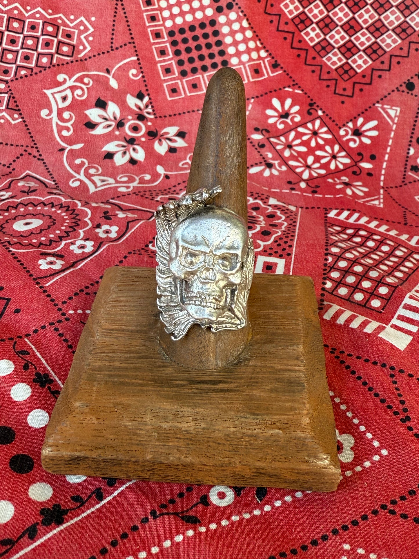 Vintage skull and eagle wing sterling biker ring (MA)